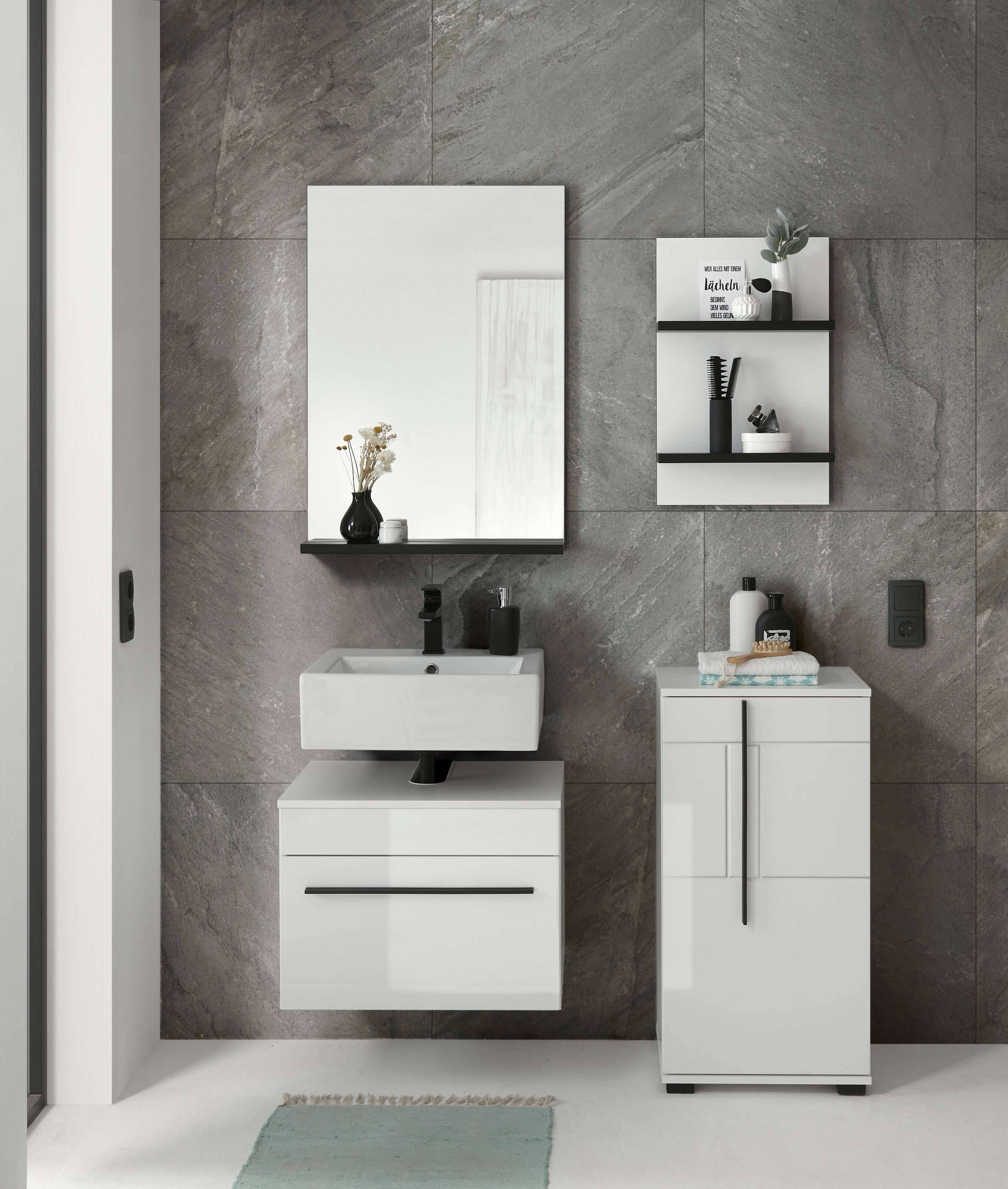 INOSIGN Unterschrank »Cantara, Badschrank in Hochglanz Weiß, Schrank im modernen Design«, mit schwarzen Griffen, ausreichend Stauraum