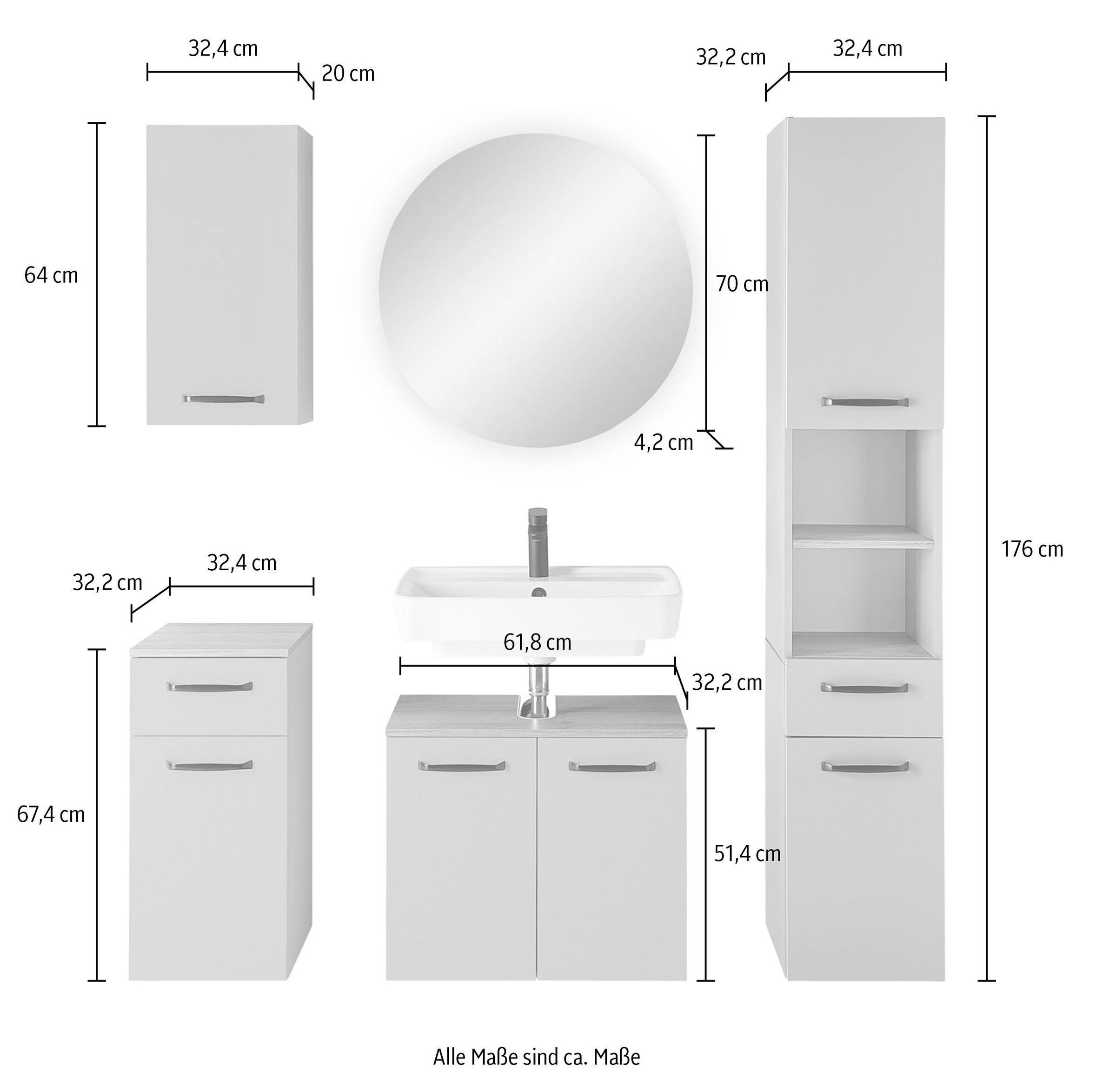 Saphir Badmöbel-Set »Quickset 500, Waschbeckenunterschrank mit Spiegel« 5 Stk. tlg.