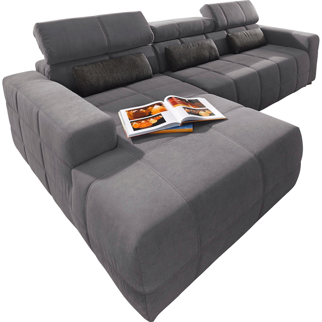 DOMO collection Ecksofa »Brandon große Ausführung B/T/H: 289/177/80 cm, auch in Leder und Cord«, mit Kopfteilverstellung, wahlweise Sitztiefenverstellung, L-Form