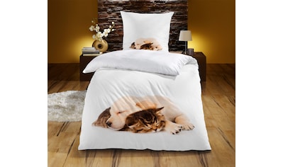 Bettwäsche »Hund & Katze«, (2 tlg.), aus Baumwoll-Renforcé