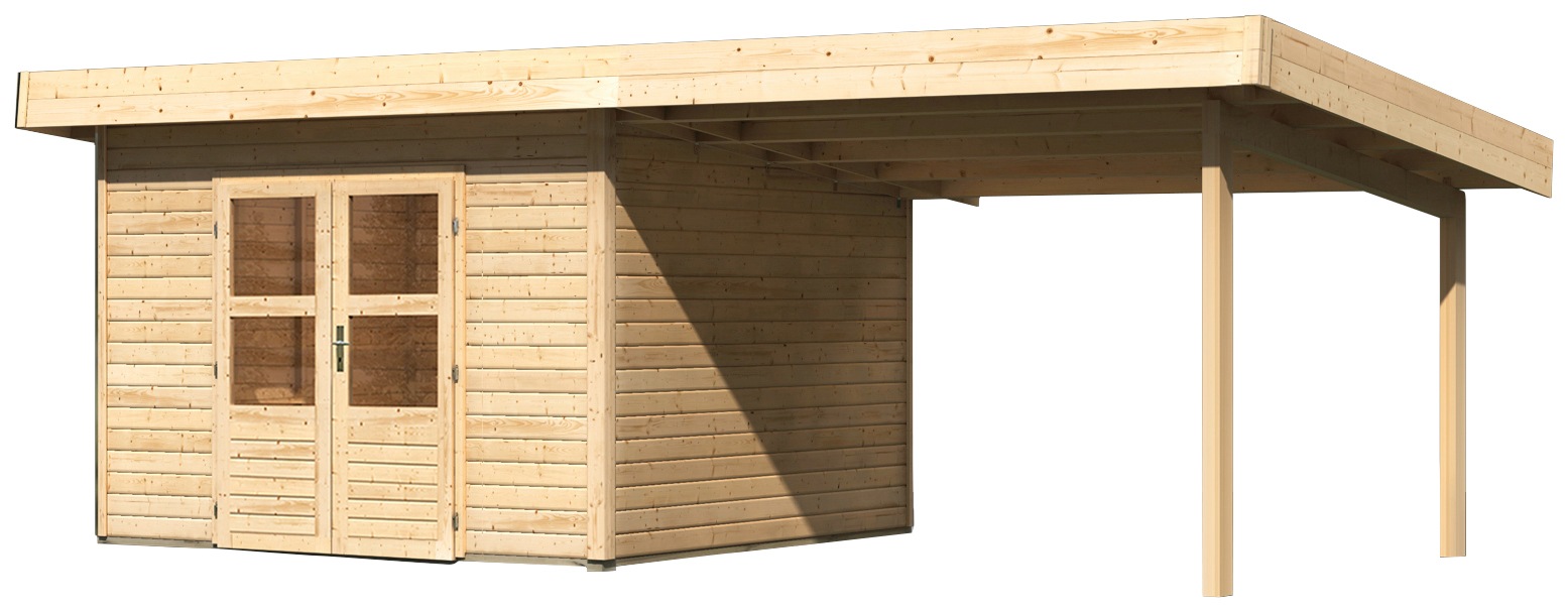 Gartenhaus KARIBU, beige, Holzwerkstoff, Gartenhäuser, "Perlsee 3", mit Anbaudach