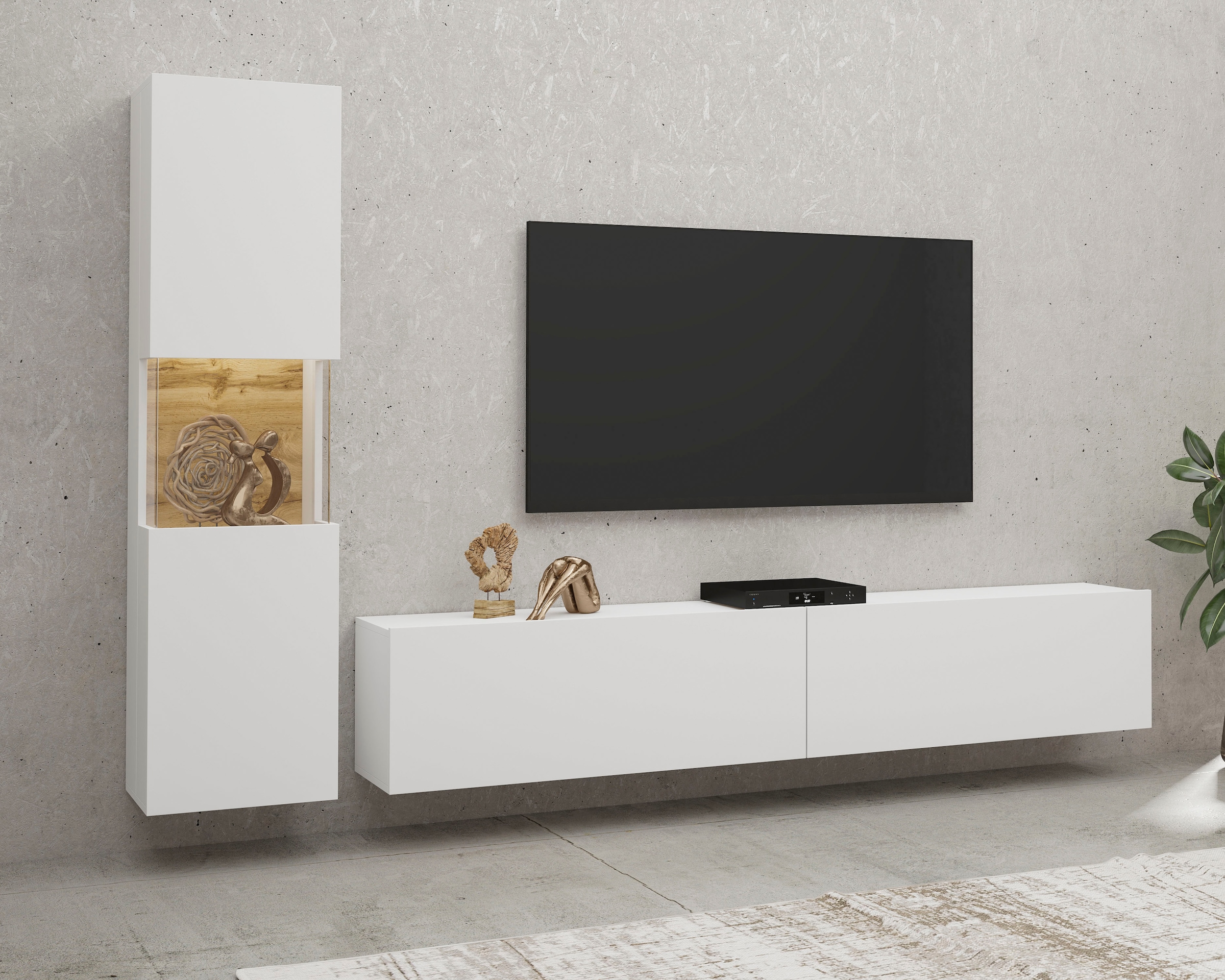 INOSIGN Wohnwand »Ava, Wohnzimmer-Set hängend/stehend montierbar, Vitrine, Lowboard«, 2-tlg.