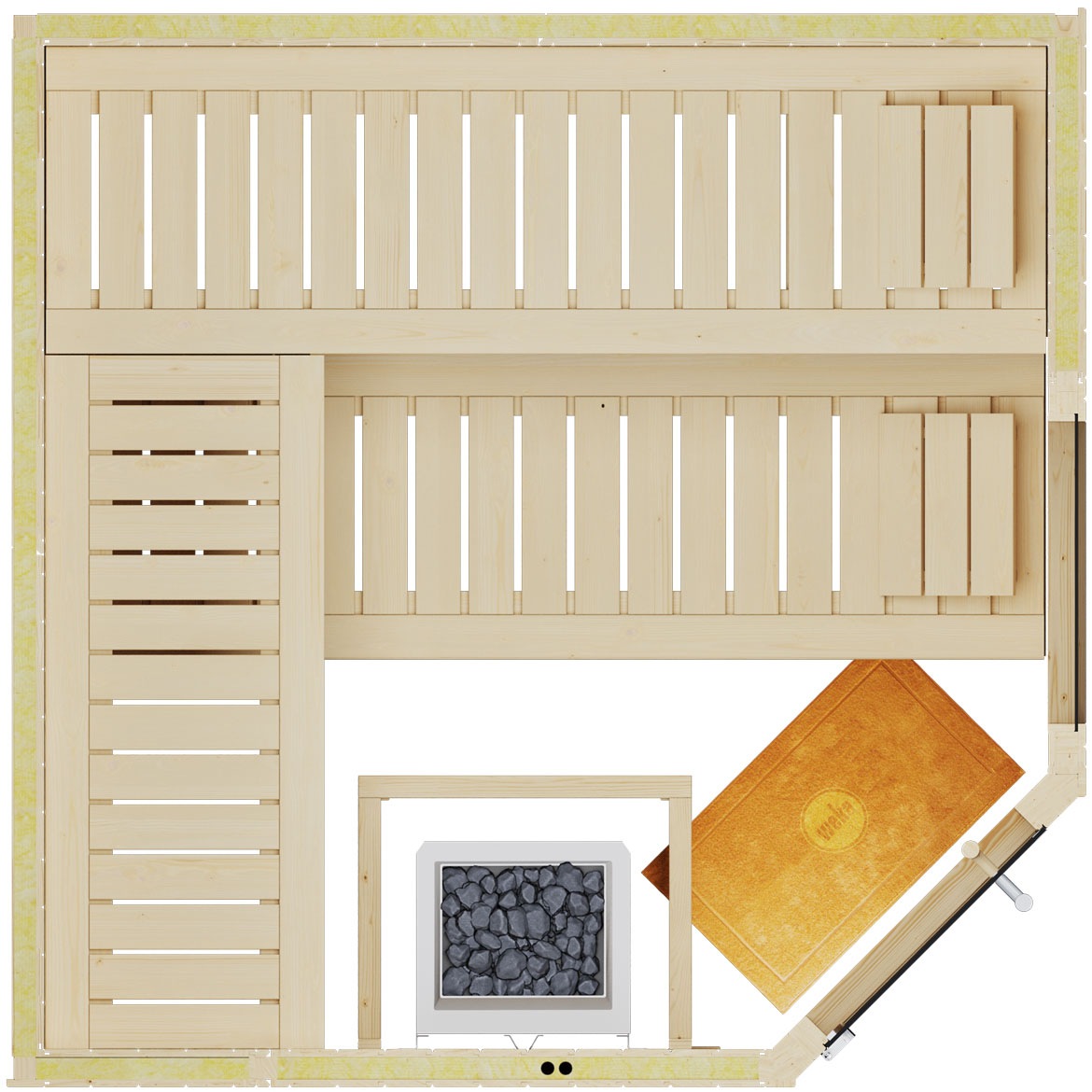 weka Sauna »Element-Ecksauna VARBERG 3«, vorgefertigte Elemente, moderne Ganzglastür, bodenl. Fensterelement