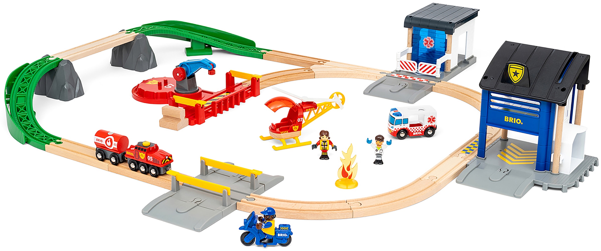 BRIO® Spielzeugeisenbahn-Erweiterung »BRIO® WORLD, Polizei und Feuerwehr Set Deluxe«, (Set), mit Licht und Soundfunktion; FSC® - schützt Wald - weltweit