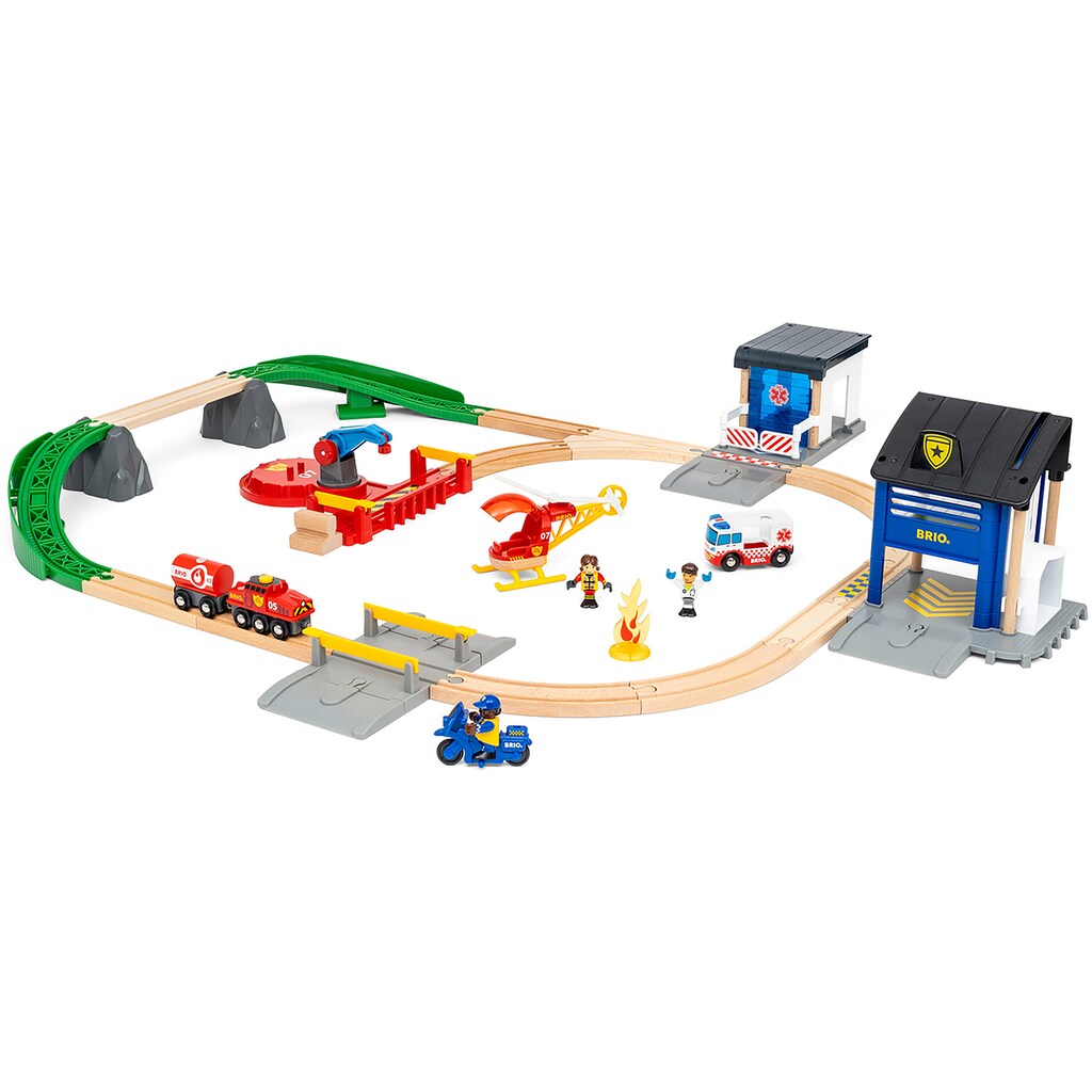 BRIO® Spielzeugeisenbahn-Erweiterung »BRIO® WORLD, Polizei und Feuerwehr Set Deluxe«, (Set)