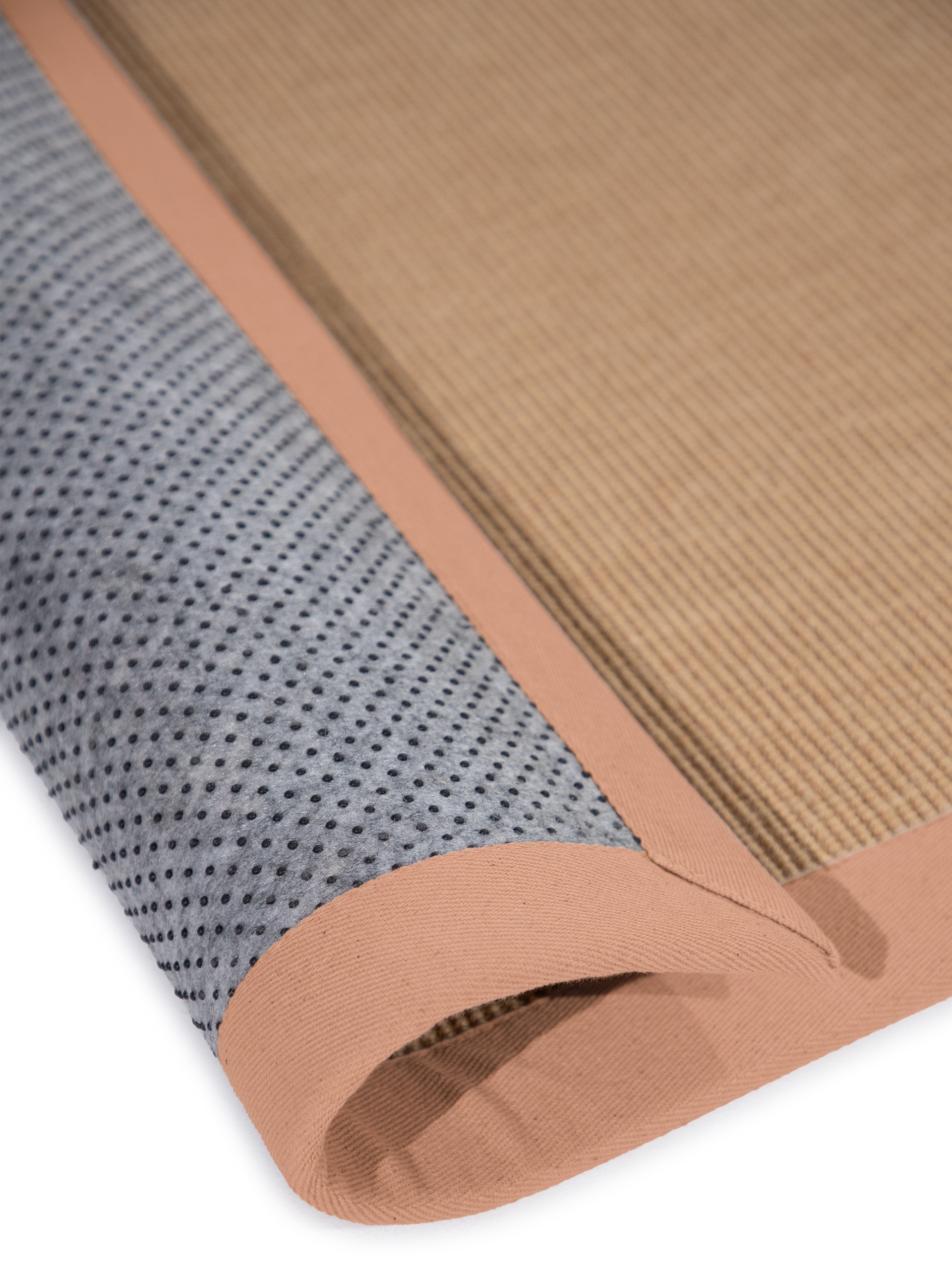 Sisalteppich CARPETFINE "Sisal , auch als Läufer erhältlich", orange (pfirsich), B:70cm H:5mm L:200cm, Sisal, Teppiche, Sisalteppich, mit farbiger Bordüre, Anti Rutsch Rückseite, viele Größen, Wohnzimmer 3