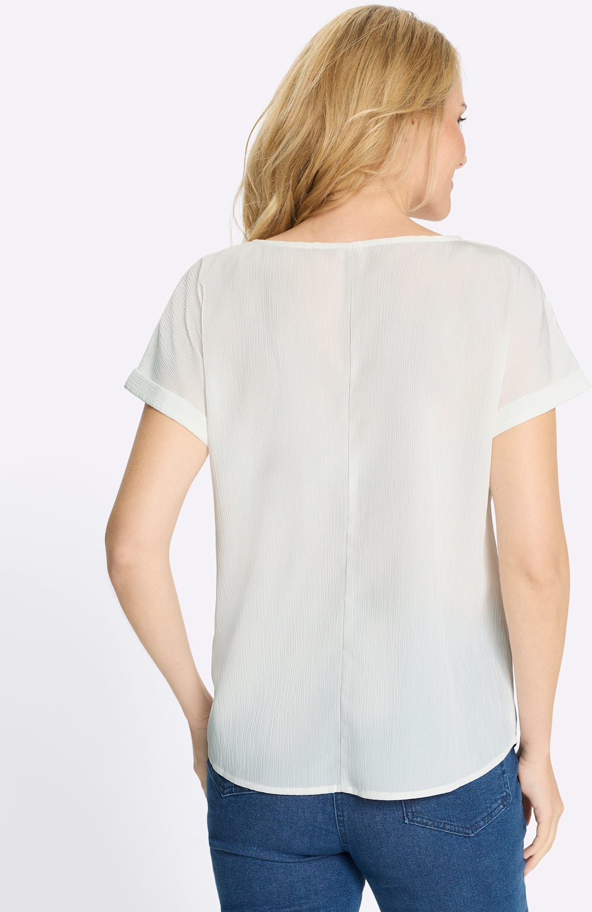 Schlupfbluse CLASSIC BASICS, Damen, Gr. 46, weiß, 100% Polyester, unifarben, Rundhals, Blusen Schlupfbluse 2