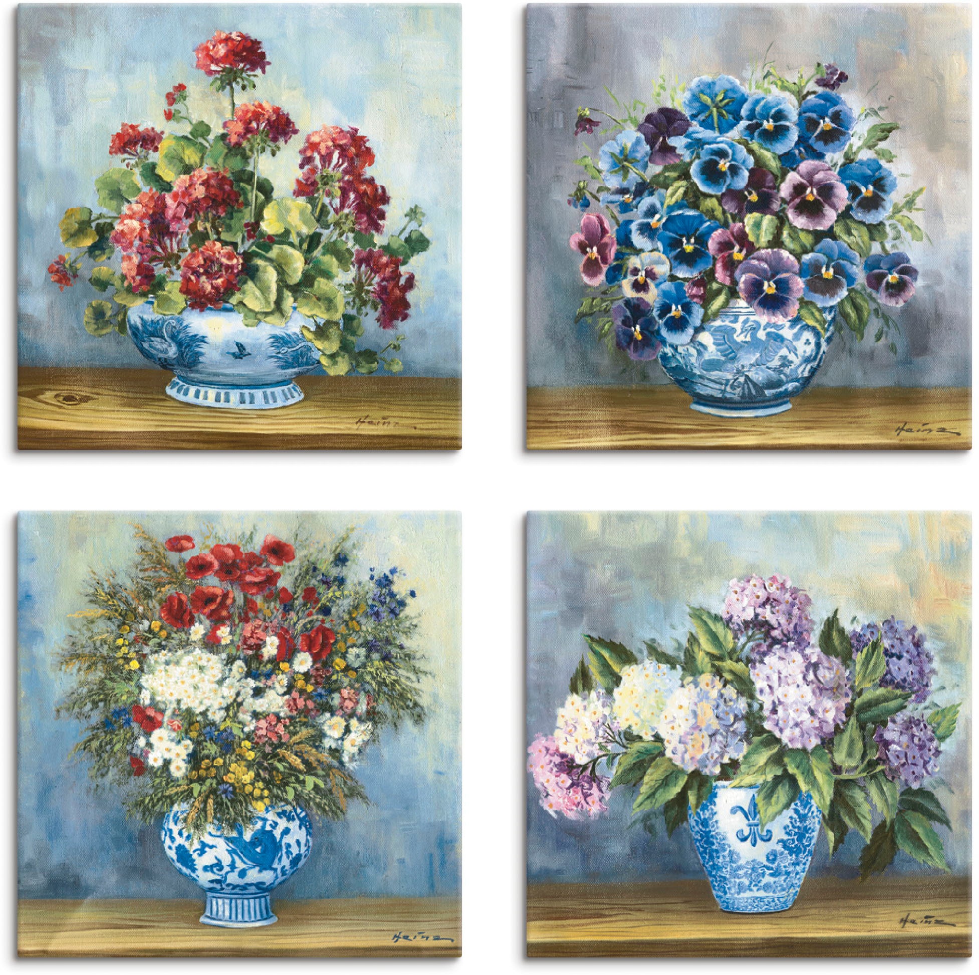 Artland Leinwandbild "Blumen Bouqets", Blumen, (4 St.), 4er Set, verschiedene Größen