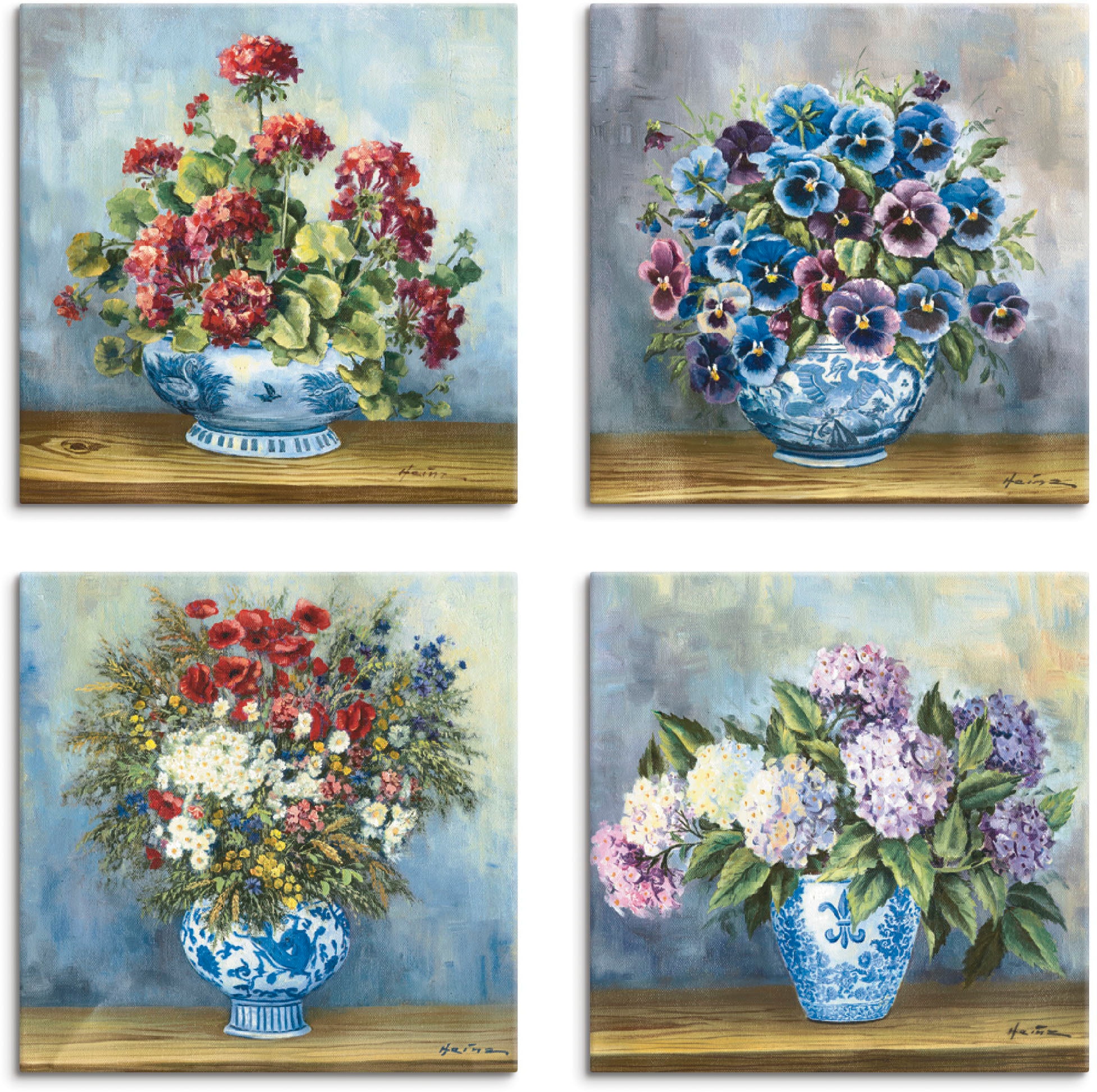 Artland Leinwandbild "Blumen Bouqets" Blumen 4 Stk. tlg. 4er Set, verschiedene Größen
