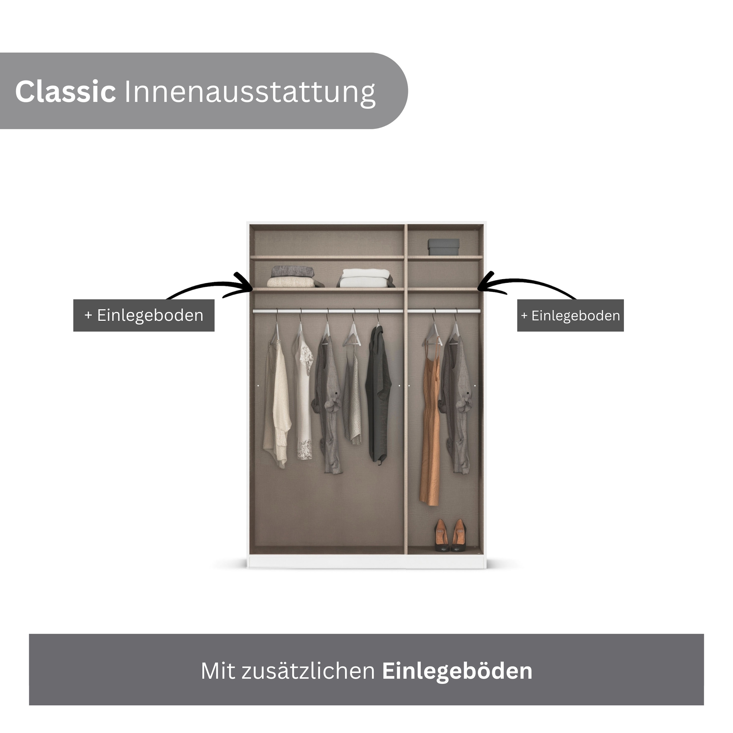 rauch Kleiderschrank, (in 3 verschiedenen Ausstattungen BASIC/CLASSIC/PREMIUM), mit hochwertigen Stangengriffen in Schwarz aus Metall MADE IN GERMANY