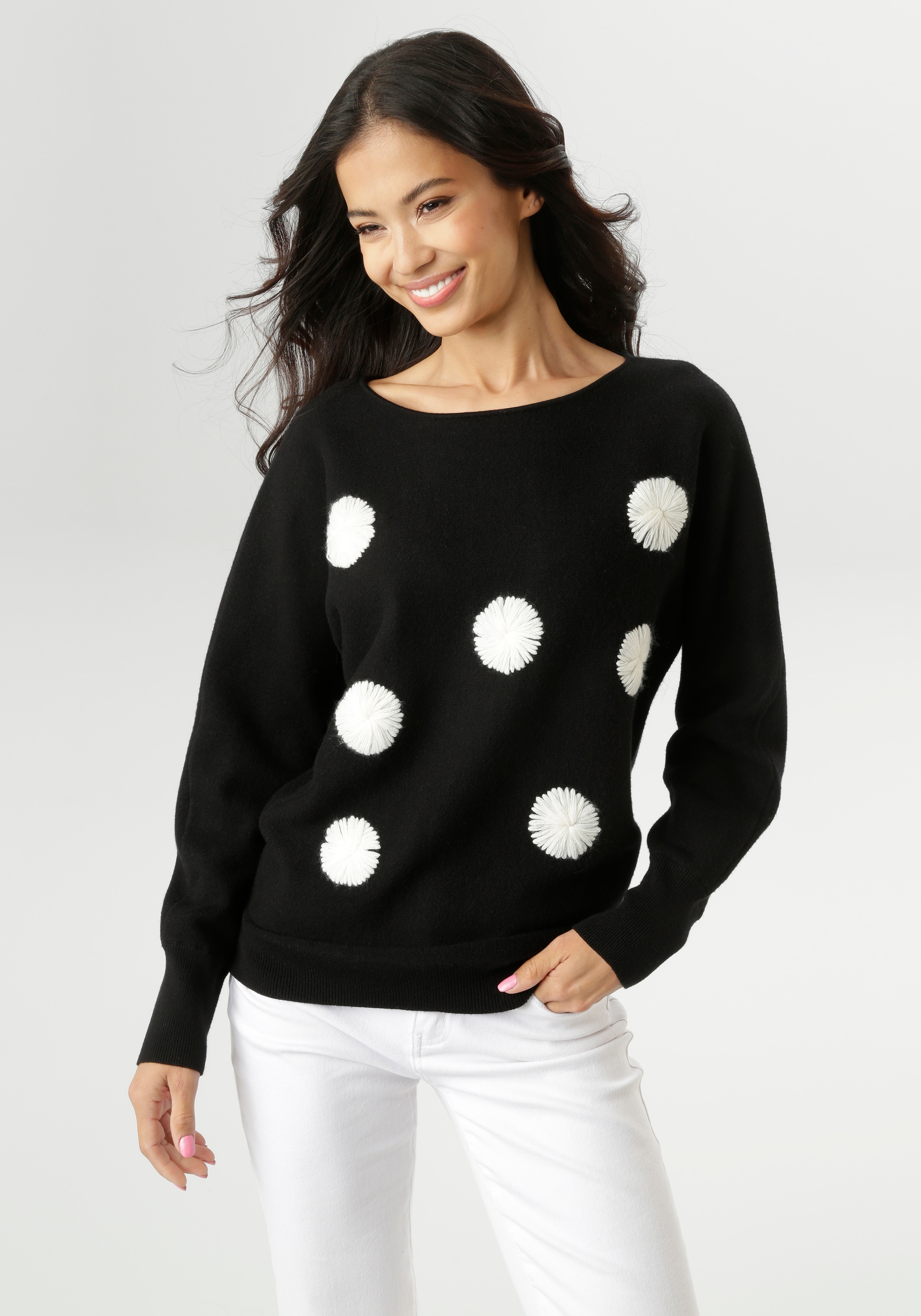 Aniston SELECTED Strickpullover, mit extravaganten, aufgestickten Punkten v günstig online kaufen