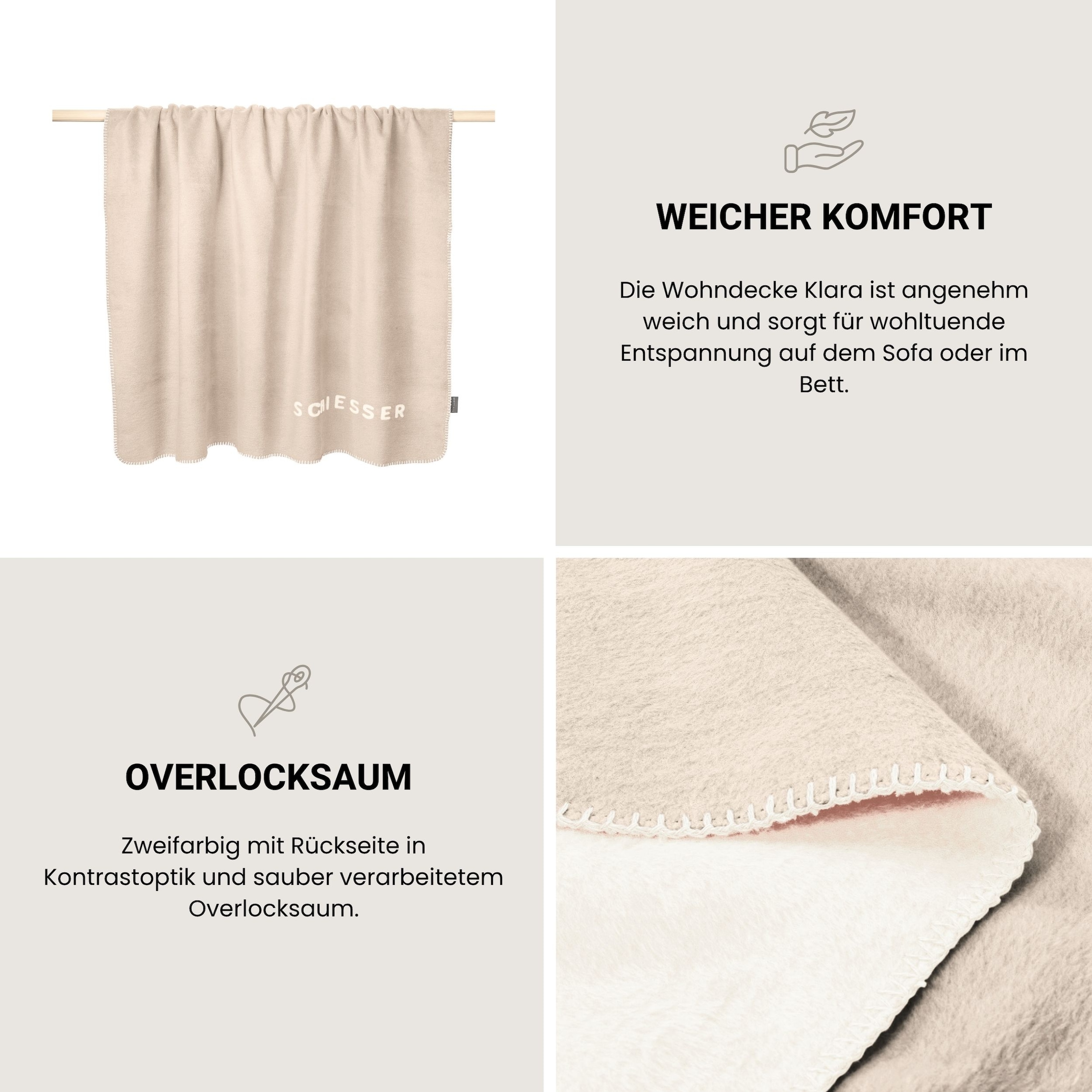 Schiesser Wohndecke »Kuscheldecke Klara in Wendeoptik - Baumwoll-Mix - warm und flauschig« OEKO-TEX® MADE IN GREEN