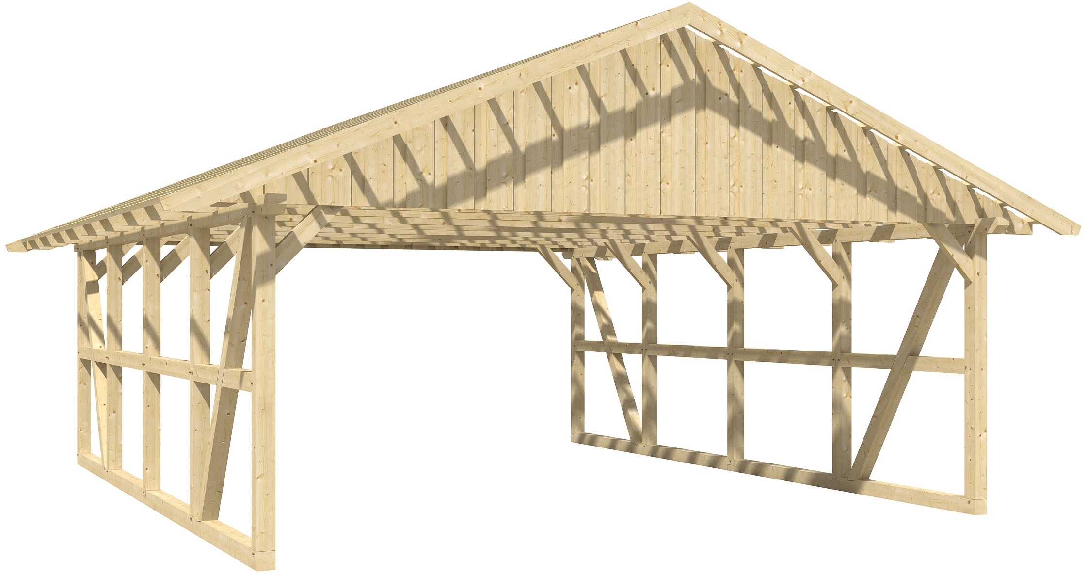 Skanholz Doppelcarport "Schwarzwald", KVH-Fichte, 560 cm, Nussbaum, mit Dachlattung