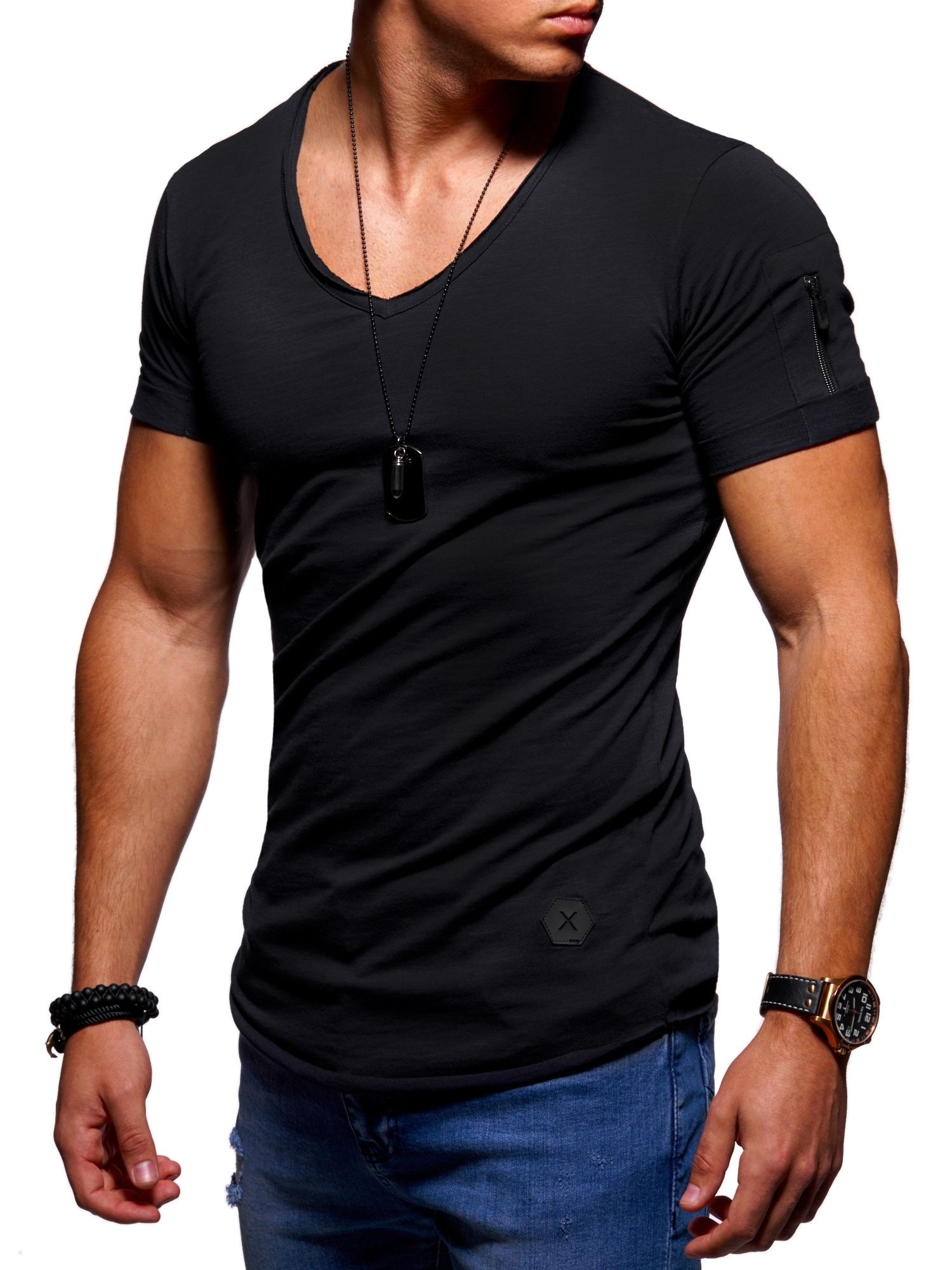 behype T-Shirt »KANE«, mit modernem V-Ausschnitt