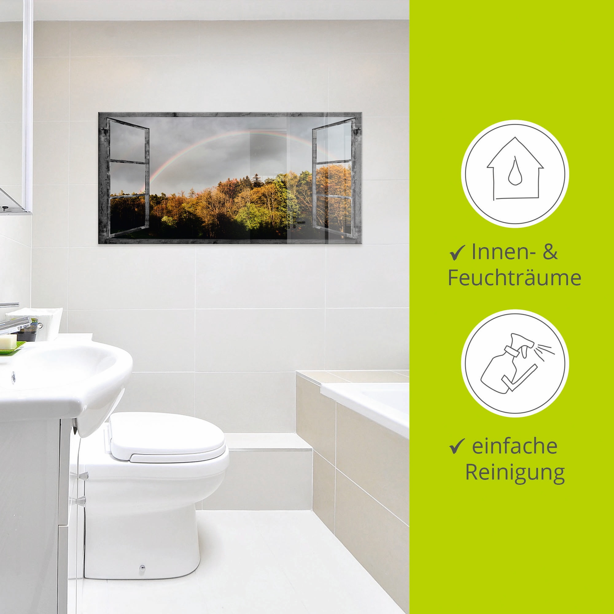 Artland Glasbild »Fensterblick - Regenbogen«, Fensterblick, (1 St.), in verschiedenen Größen