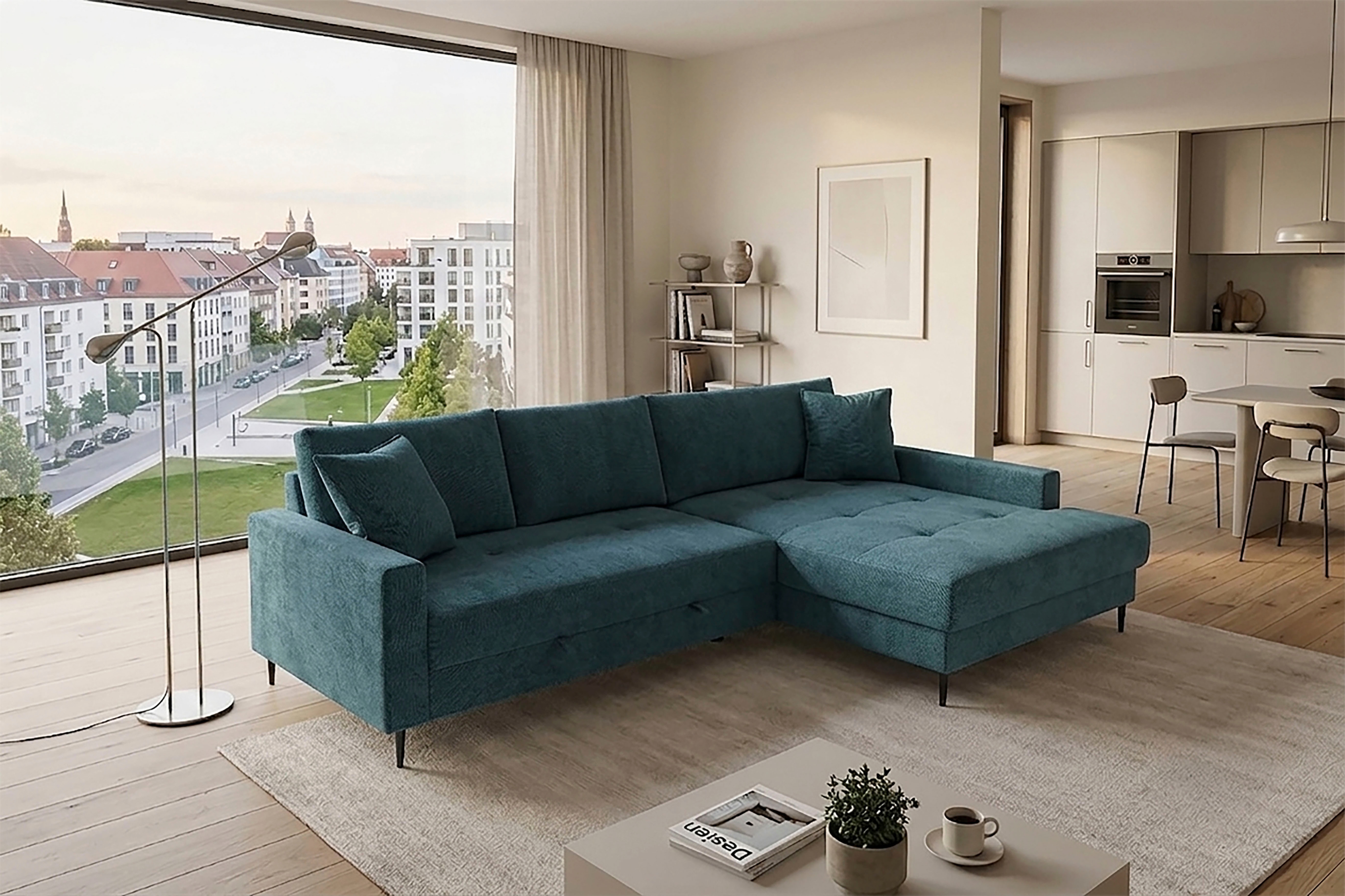 Trends by HG Ecksofa "Summer L-Form, B: 284 cm, Schlaffunktion, 2 Zierkissen" optional mit Kopfstützen, Wellenfederung, frei stellbar