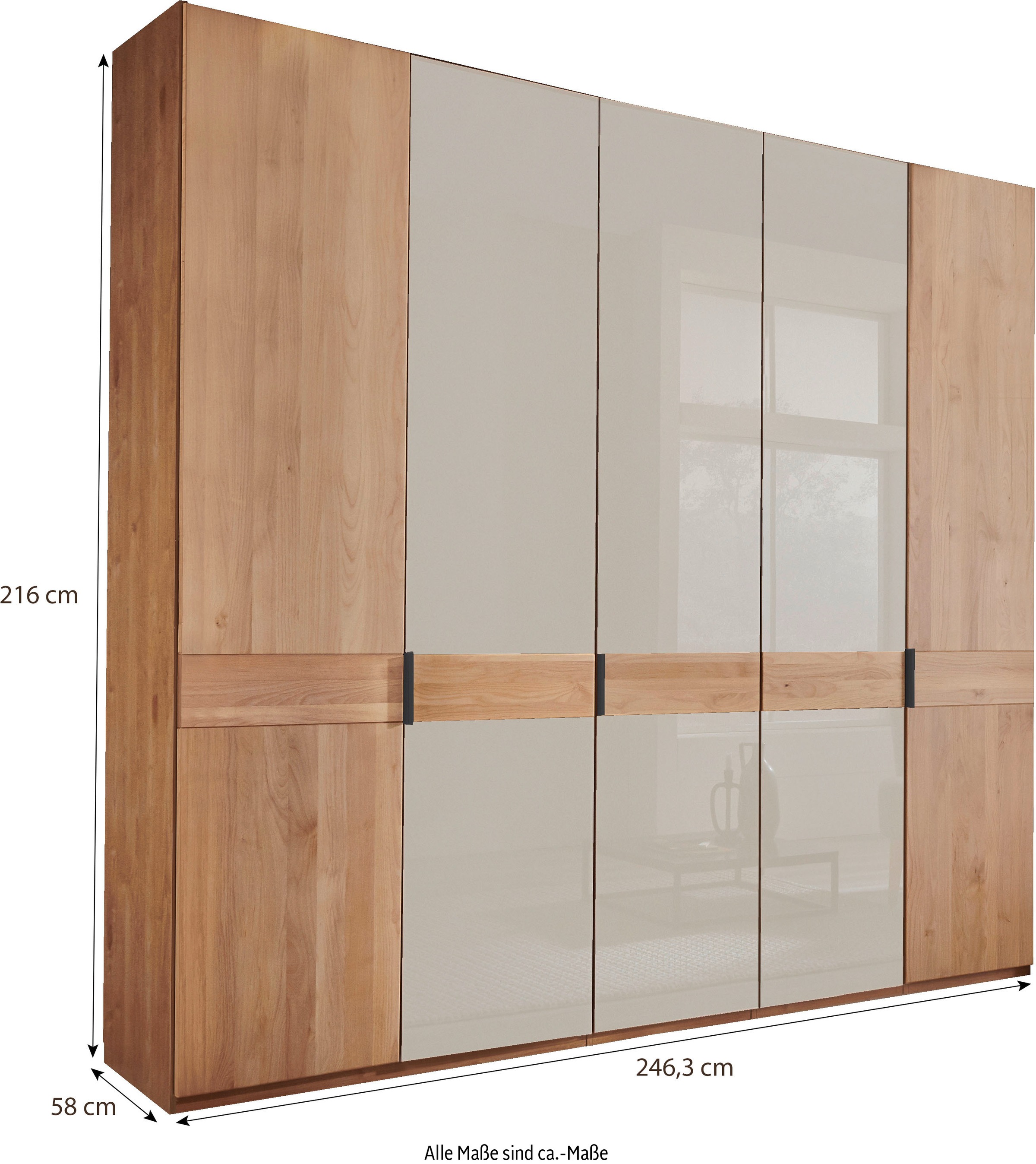 WIEMANN Drehtürenschrank »Cardiff, Massivholztüren in Kombination mit Glas- oder Spiegeltüren«, (4 Breiten, 2 Höhen 216/236cm auswählbar), hochwertiges Design in langlebiger Qualität, viel Stauraum