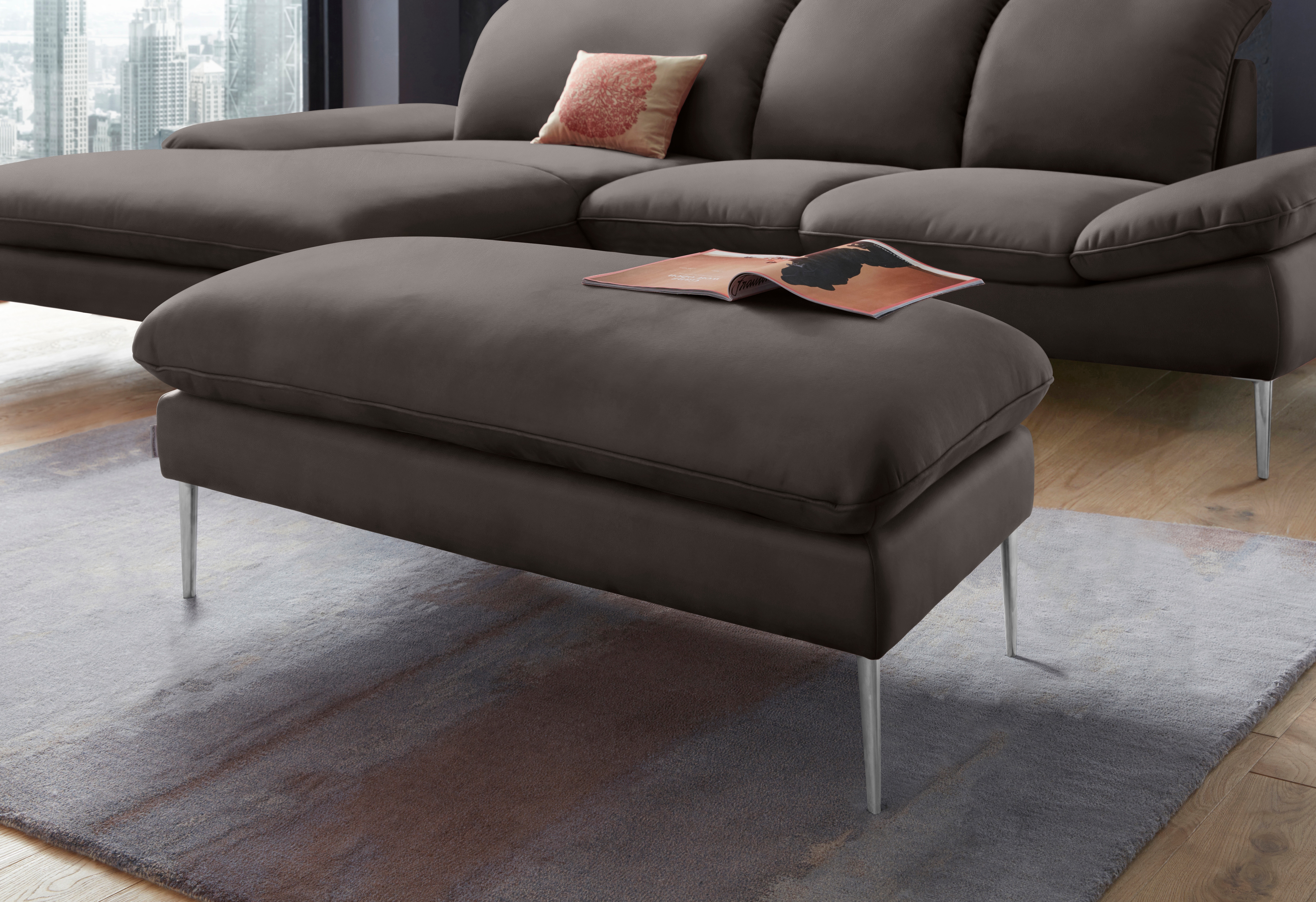 W.SCHILLIG Hocker "enjoy&MORE" Füße Chrom glänzend, Breite 106 cm