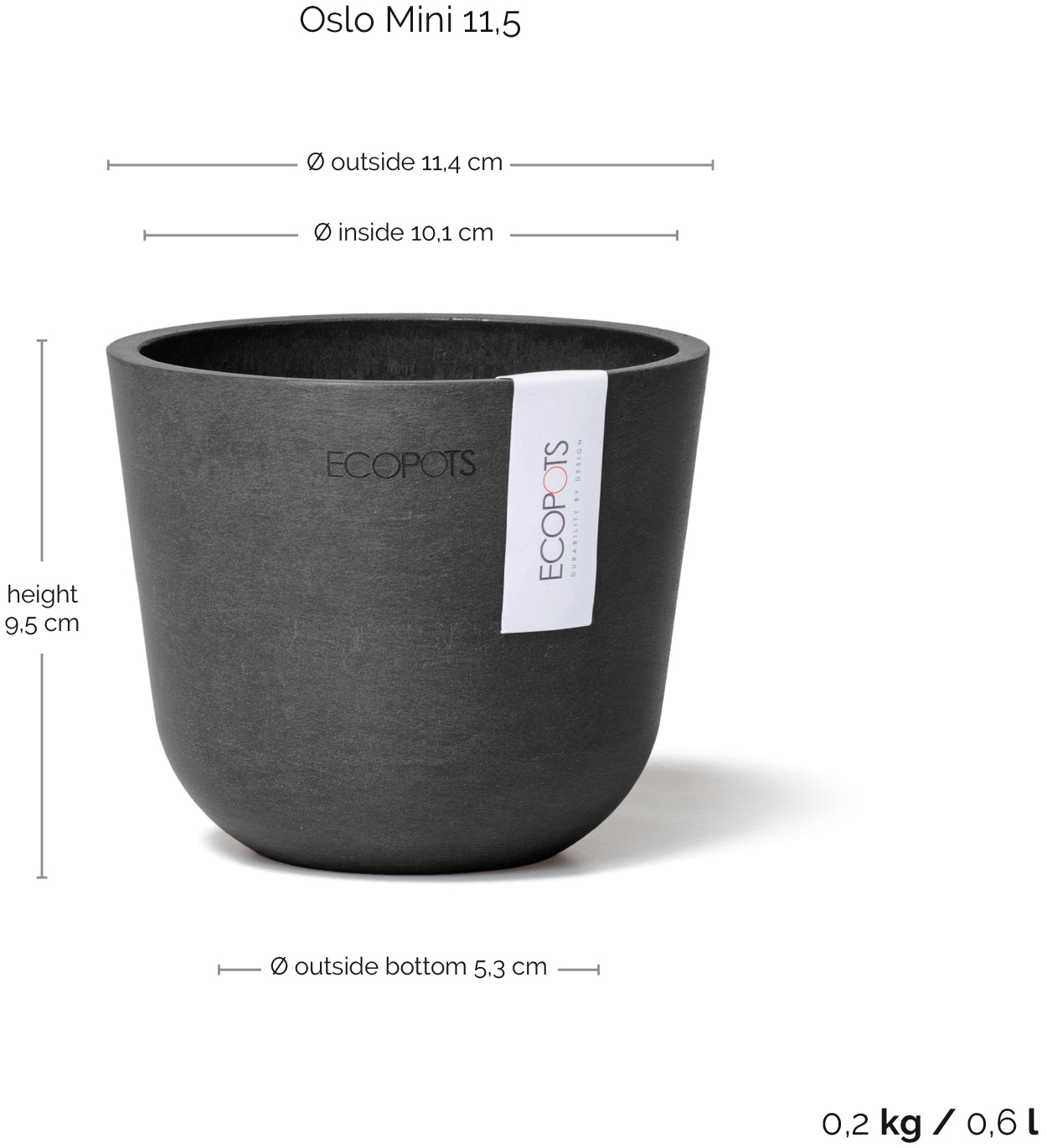 ECOPOTS Blumentopf »Oslo Mini 11,5 Dunkelgrau«, für den Innenbereich