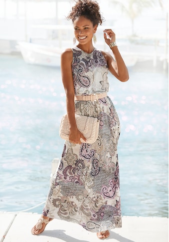 Maxikleid, mit Paisleyprint und Schlitz, leichtes Sommerkleid, Strandkleid