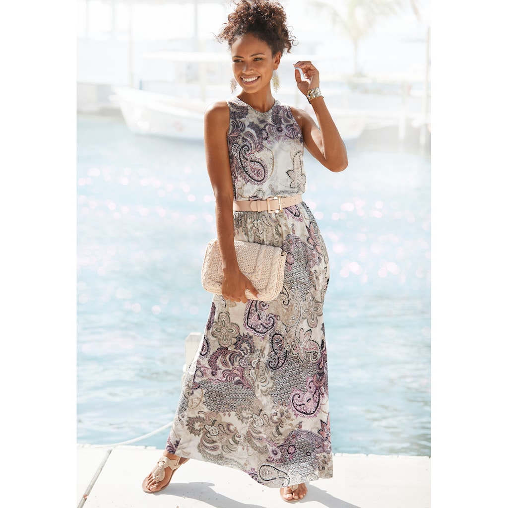 LASCANA Maxikleid, mit Paisleyprint und Schlitz, leichtes Sommerkleid, Strandkleid