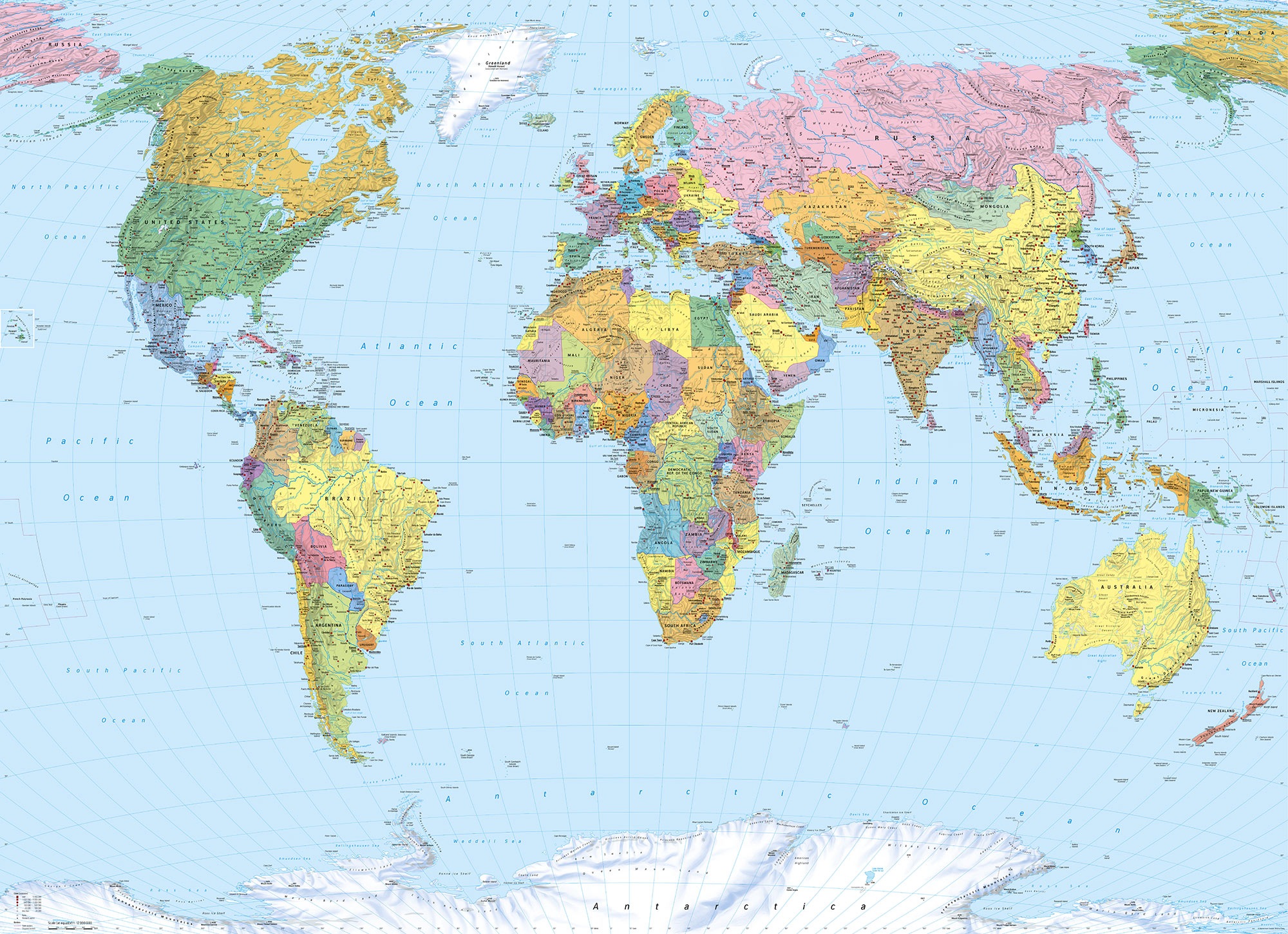 Komar Fototapete "World Map - Größe 270 x 188 cm" bedruckt glatt Wohnzimmer, Schlafzimmer Image