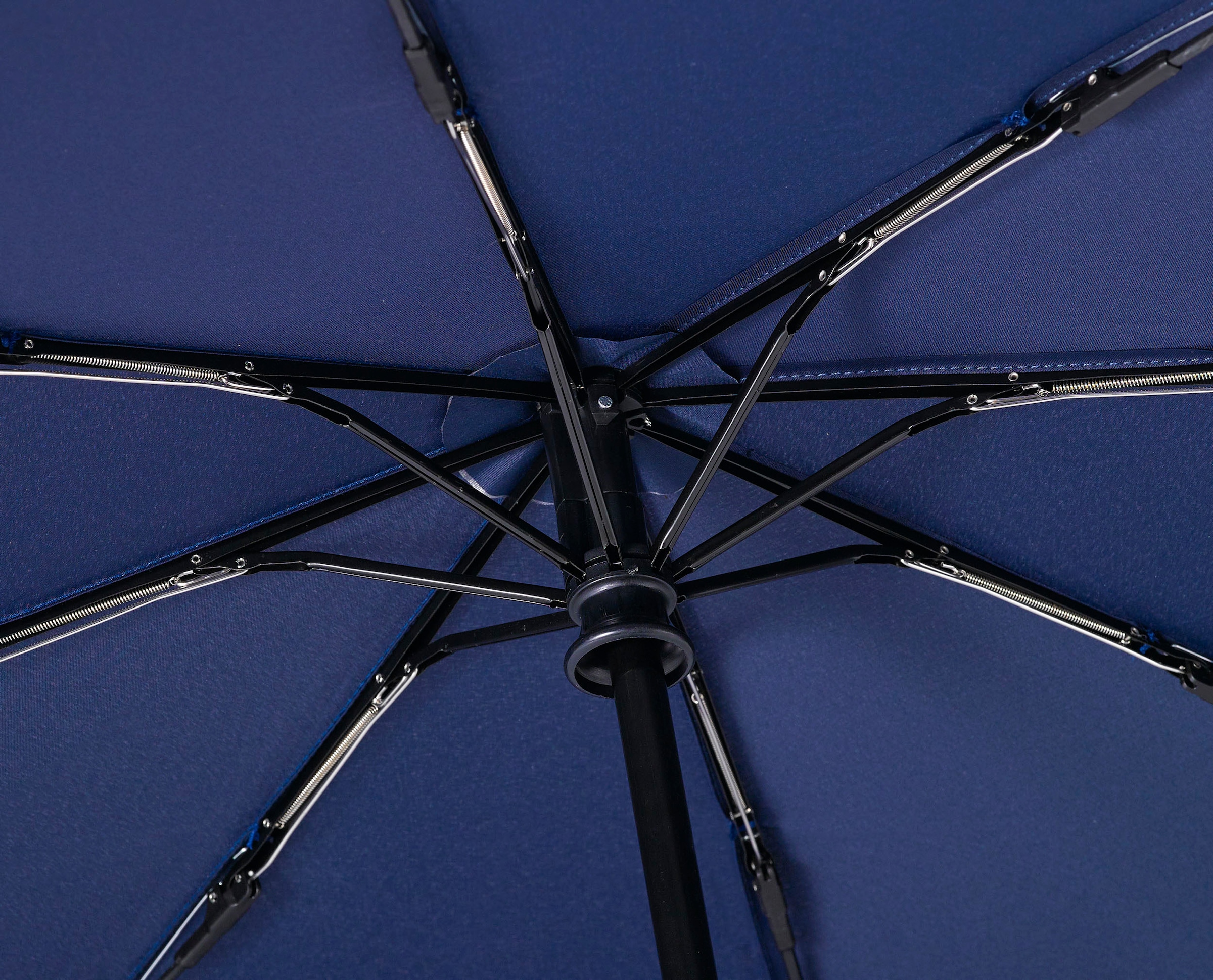 EuroSCHIRM® Taschenregenschirm »Umwelt-Taschenschirm, marine, Kreise blau«, kompakte Größe, Automatik, Echtholzgriff aus Buche