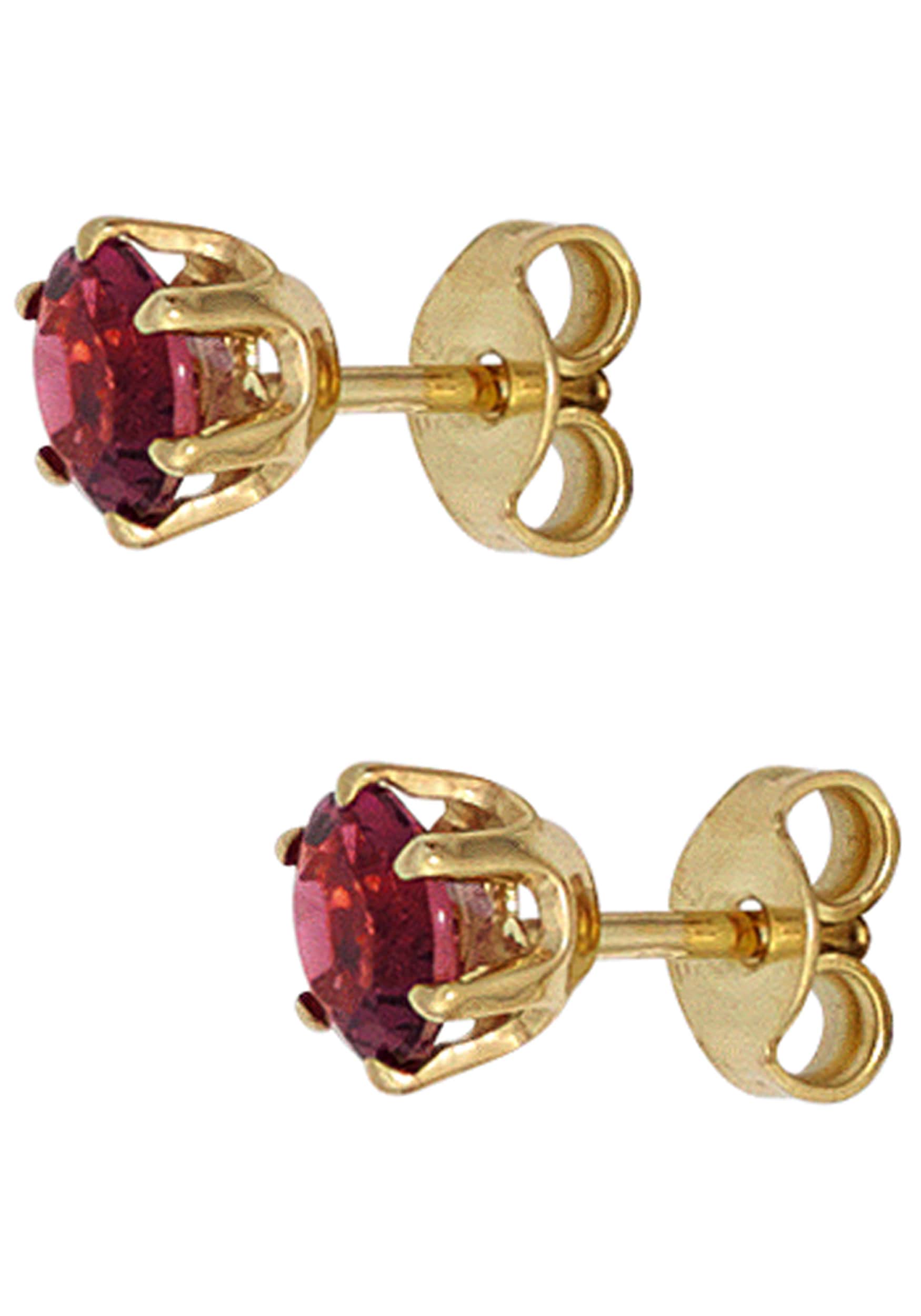 JOBO Paar Ohrstecker »Ohrringe rot 5 mm« 585 Gold mit Turmalin