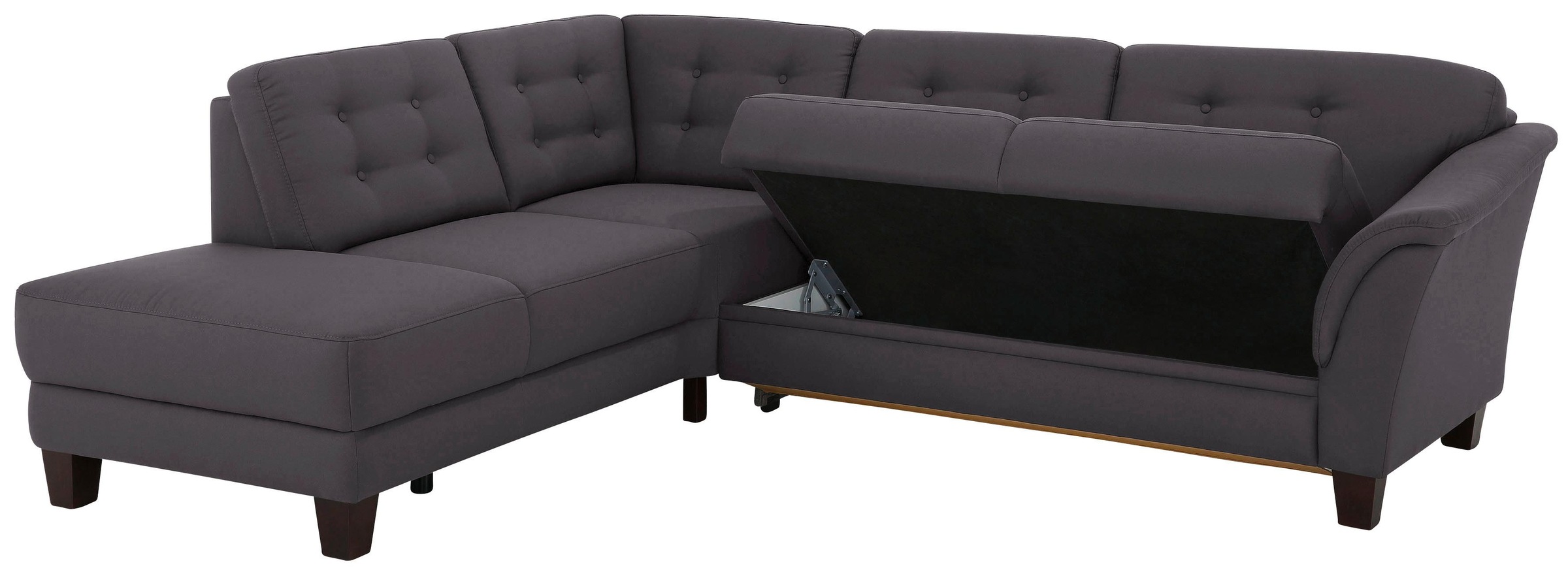 Home affaire Ecksofa »Trondheim L-Form«, mit Federkern und Knopfheftung im Rücken, Füße Buche dunkel