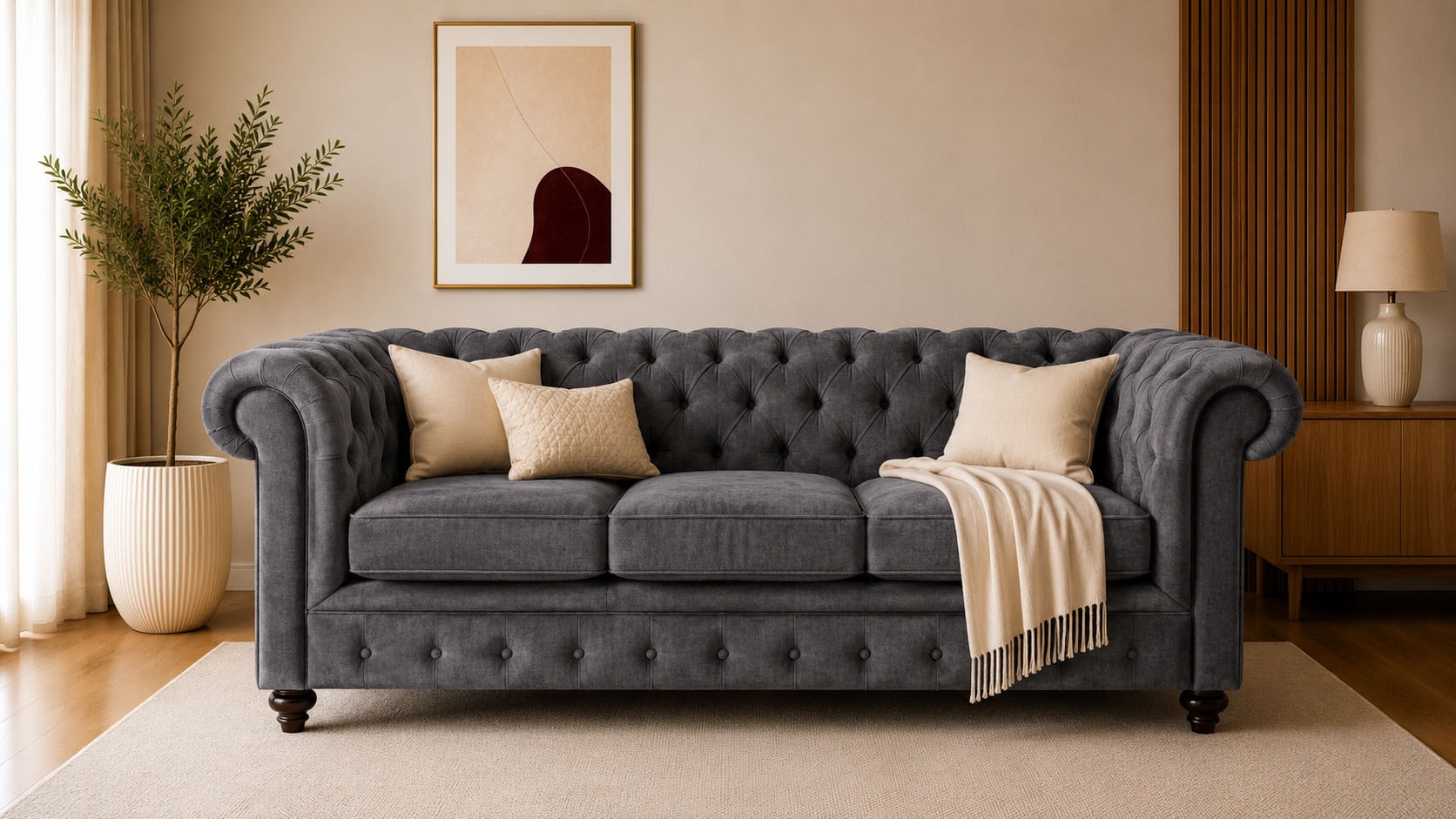 OTTO home Chesterfield-Sofa "Chesterfield 3-Sitzer B/T/H: 198/89/74 cm" mit hochwertiger Knopfheftung, auch in Leder