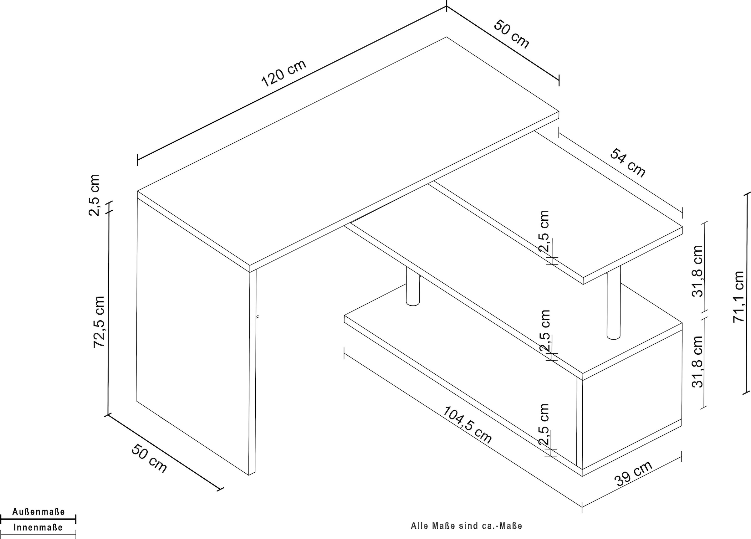INOSIGN Schreibtisch »Volta, Made in Italy«, multifunktional - als Computertisch, Eckschreibtisch oder Sideboard