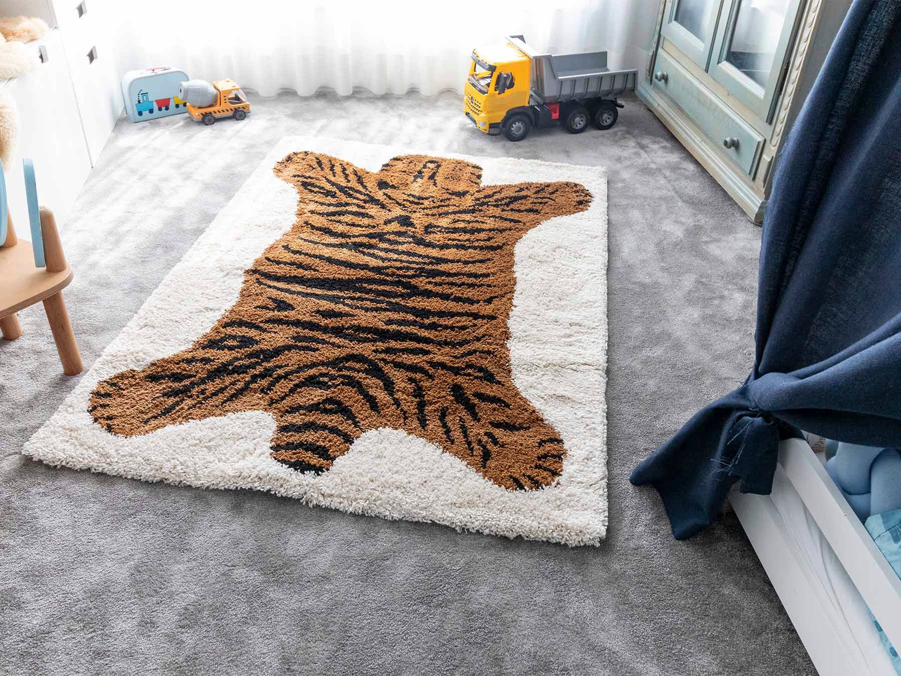 Primaflor-Ideen in Textil Kinderteppich »NOMAD - Tiger«, rechteckig, 35 mm Höhe, Hochflor, Motiv Tiger, weich & kuschelig, Kinderzimmer