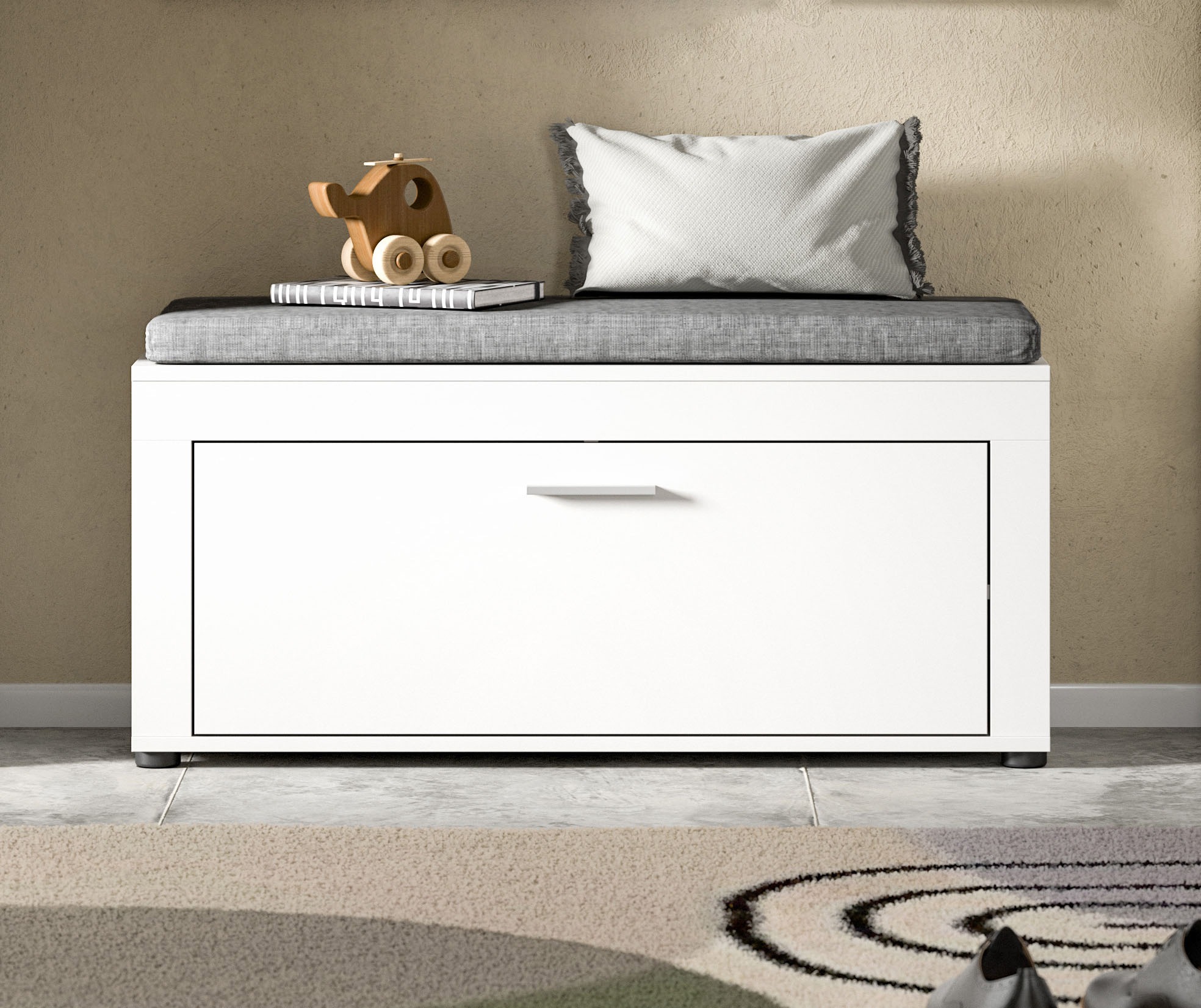 Sitzbank HOME AFFAIRE, B:100cm H:44cm T:35cm, weiß, FSC-zertifiziertes Holz, Esszimmer, Sitzbänke, "Aosta Sitzbank", Sitzbank inkl. Sitzkissen, Fur,