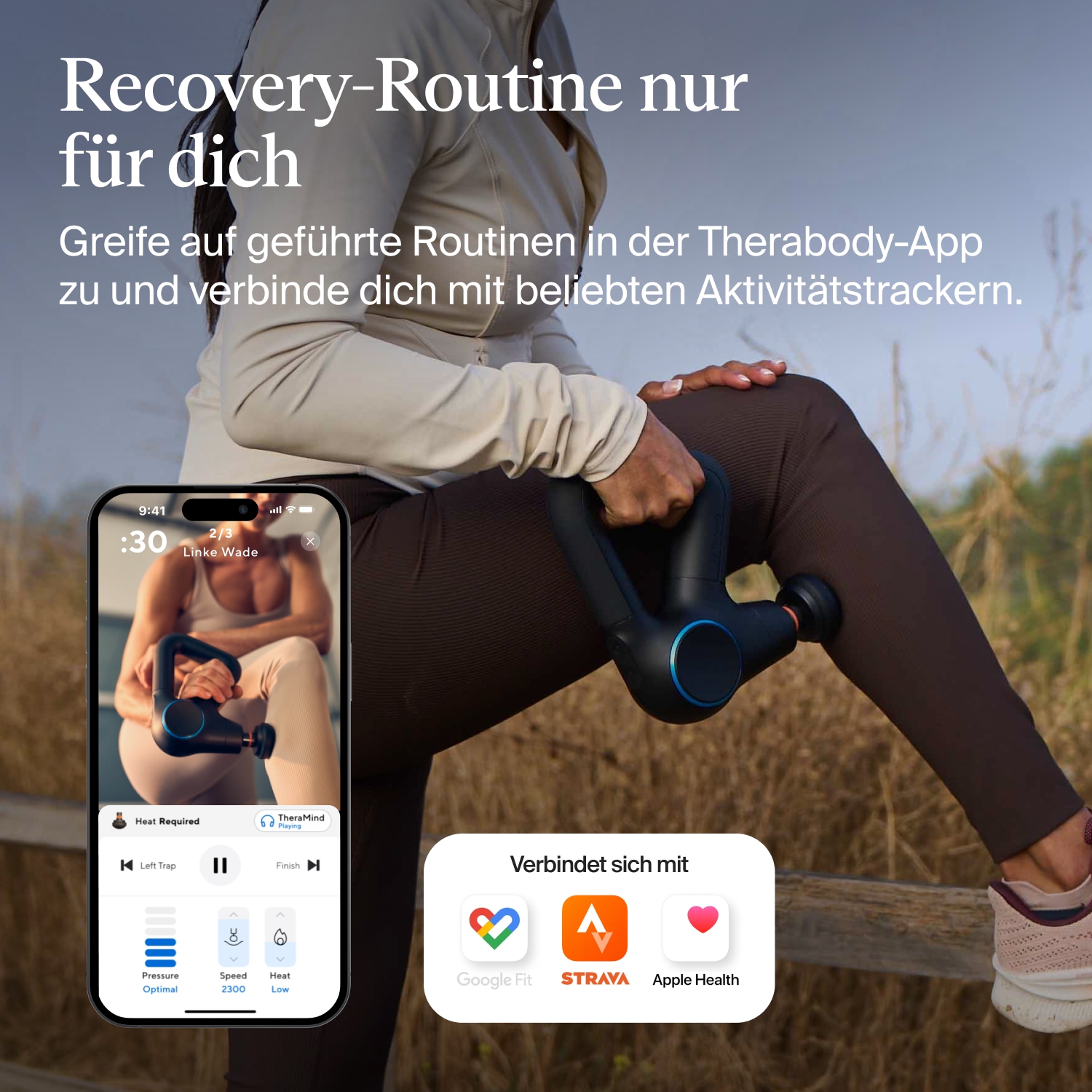 Therabody Massagepistole »Theragun Prime Plus Regeneration durch Perkussive Massage und Wärme«, wissensch. Erwiesen, 4 Aufsätze, App-Steuerung