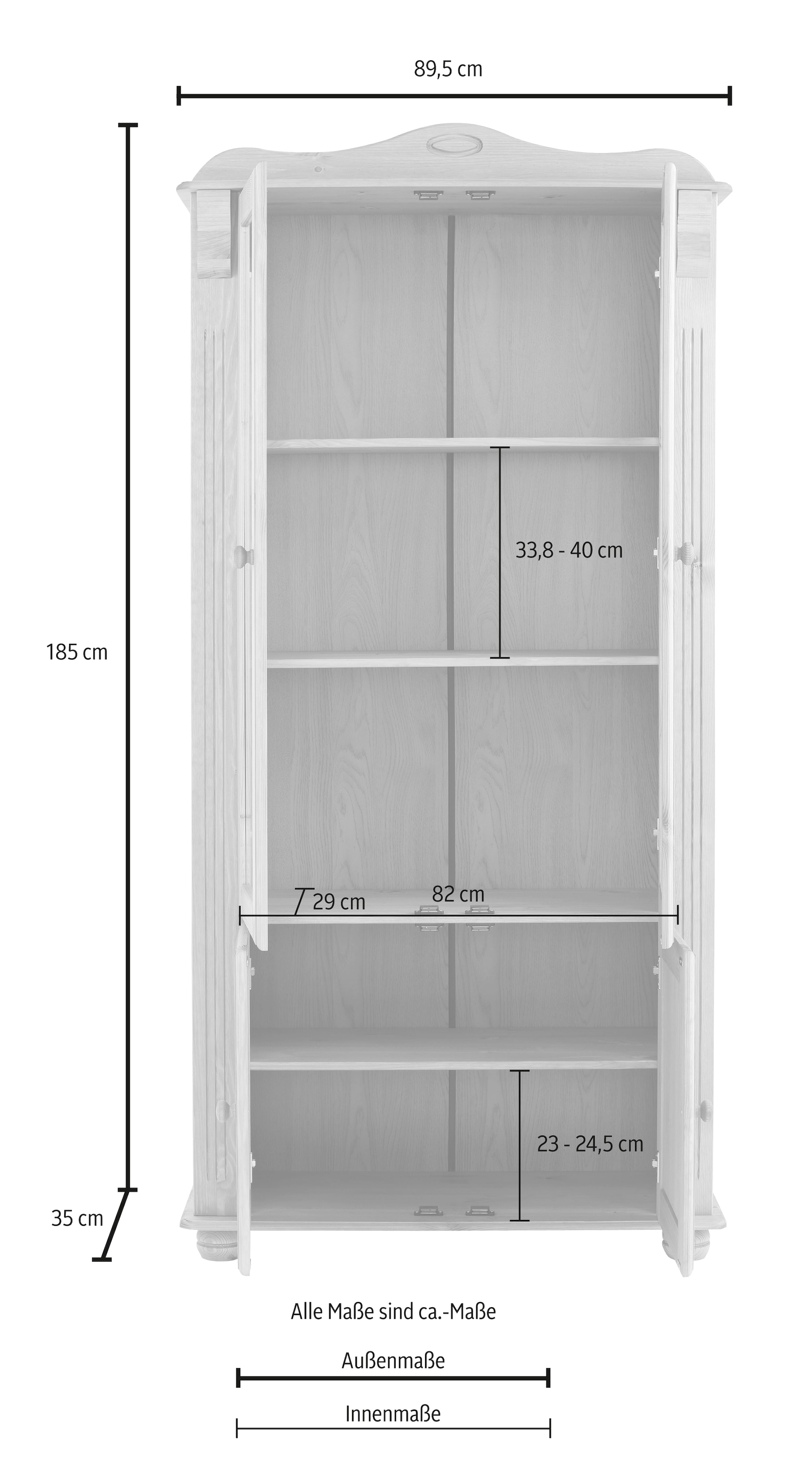 Home affaire Vitrine »Adele«, 4-türig, Höhe 185 cm, mit Glaseinsätzen, aus massiver Kiefer, FSC®