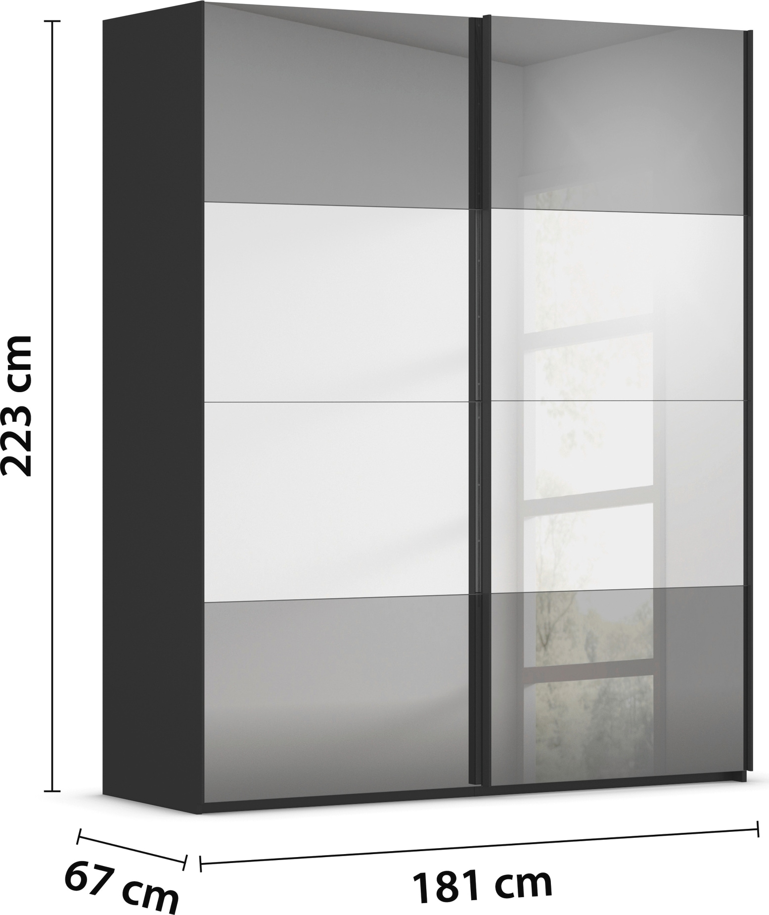rauch Schwebetürenschrank »Kleiderschrank Schrank Garderobe Schlafzimmerschrank SCALE-FYRA«, edle Türen viergeteilt Front Spiegel-Mix viele Farben MADE IN GERMANY