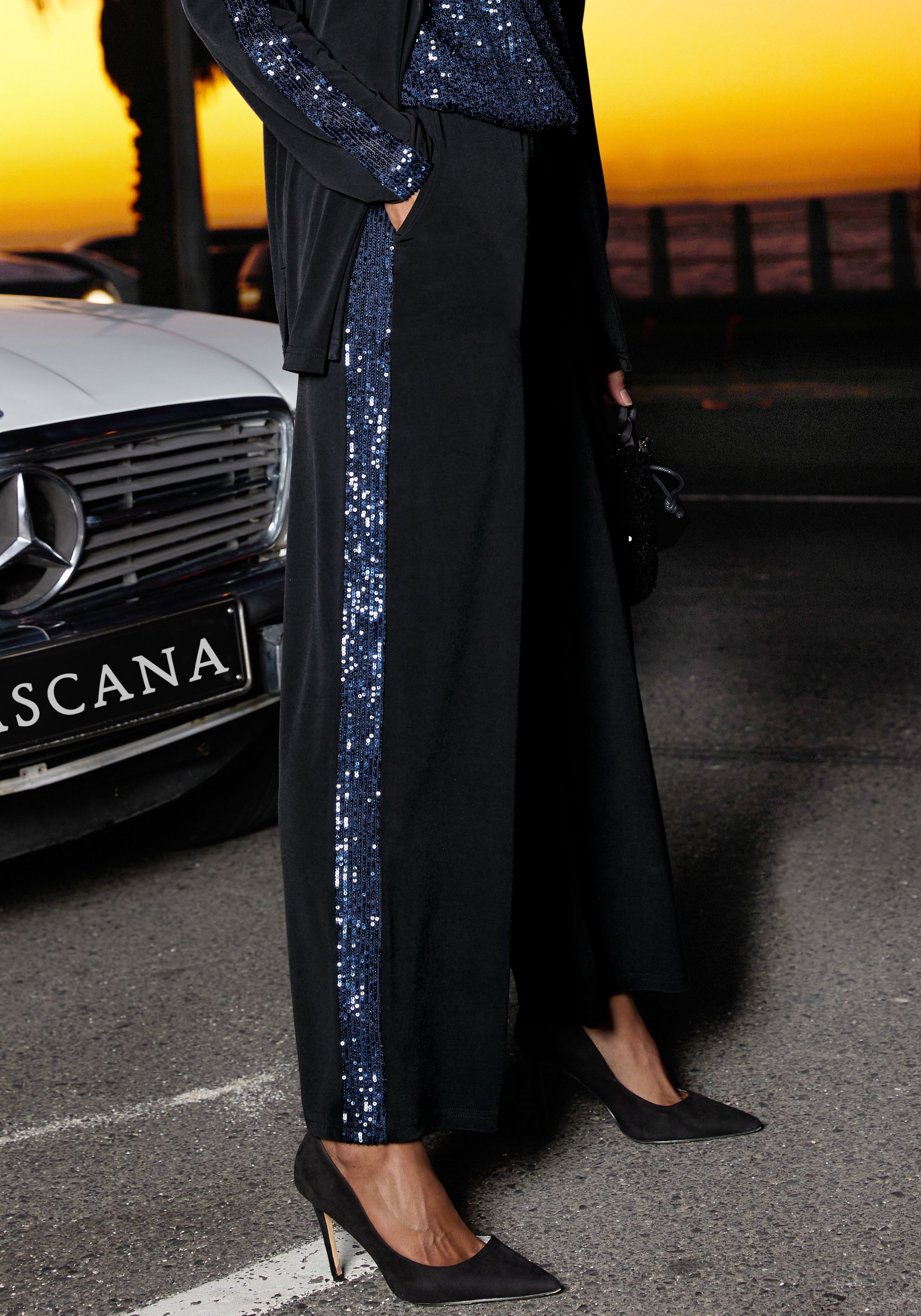 LASCANA Schlupfhose mit Pailettenstreifen, Partyhose, festlich günstig online kaufen