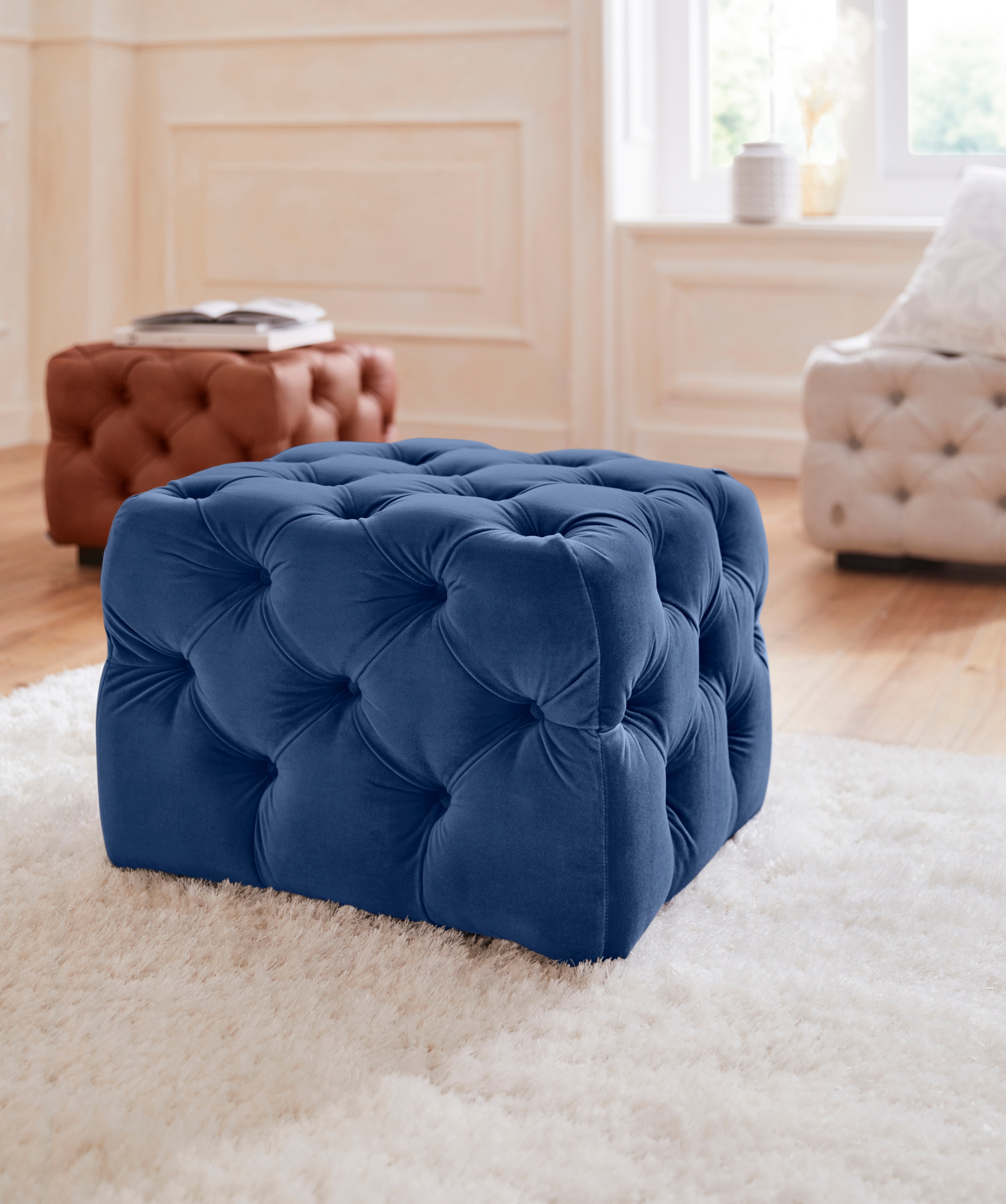 Home affaire Polsterhocker "Kalina", mit klassischer Chesterfield-Knopfheft günstig online kaufen