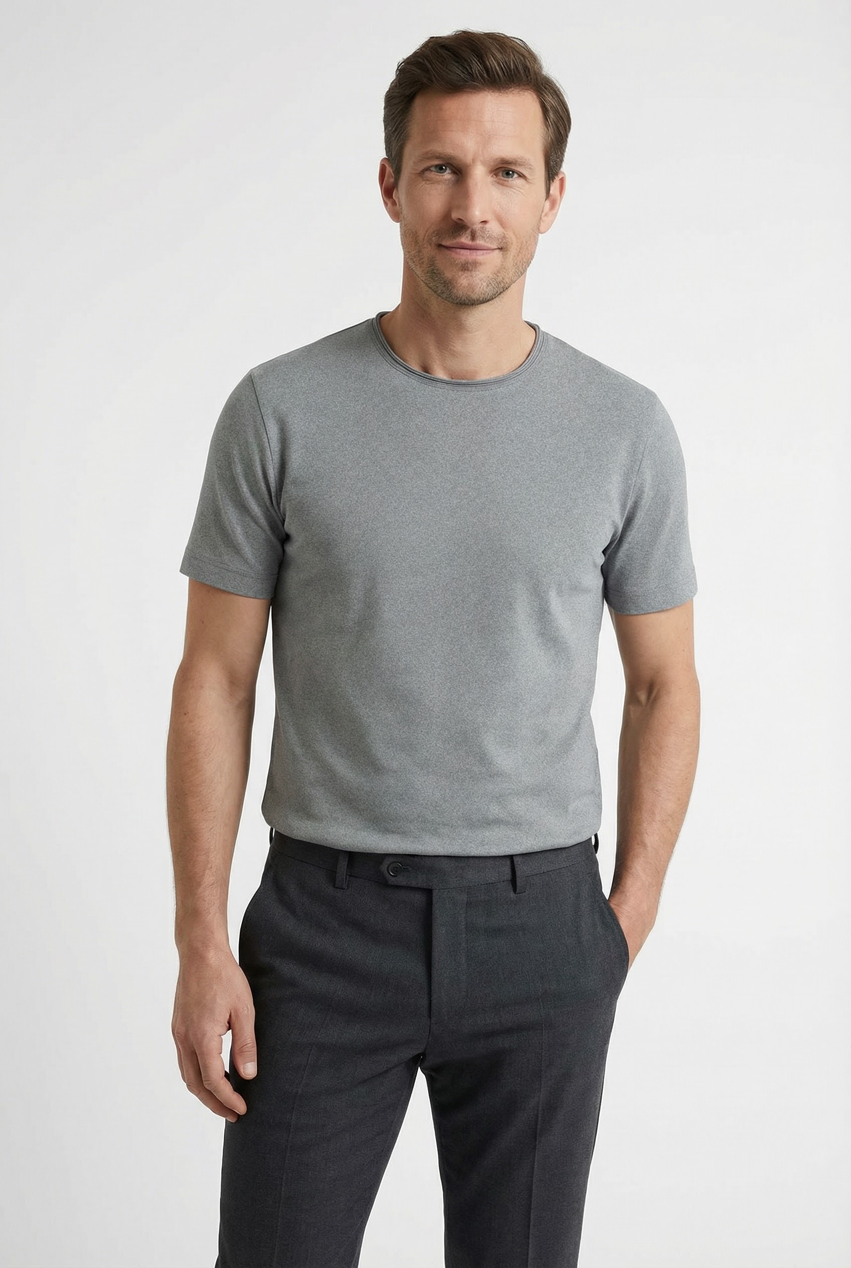 T-Shirt OLYMP "Casual", Herren, Gr. XL, grau (silbergrau), Jersey, Obermaterial: 95% Baumwolle, 5% Elasthan, Basic, Rundhals, Shirts T-Shirt