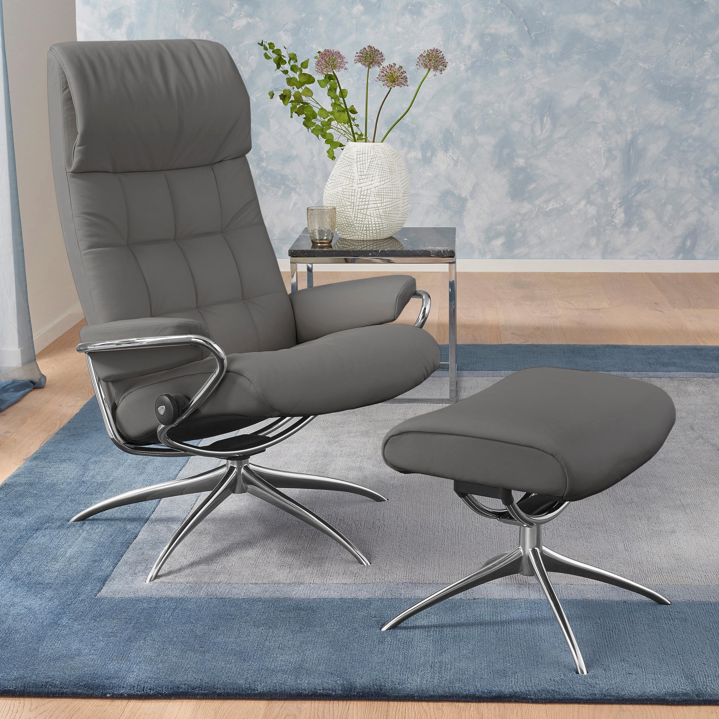 Stressless® Relaxsessel »London«, Relaxsessel Base, mit | Hocker), Gestell Back, Hocker, mit High (Set, mit kaufen Chrom Star BAUR