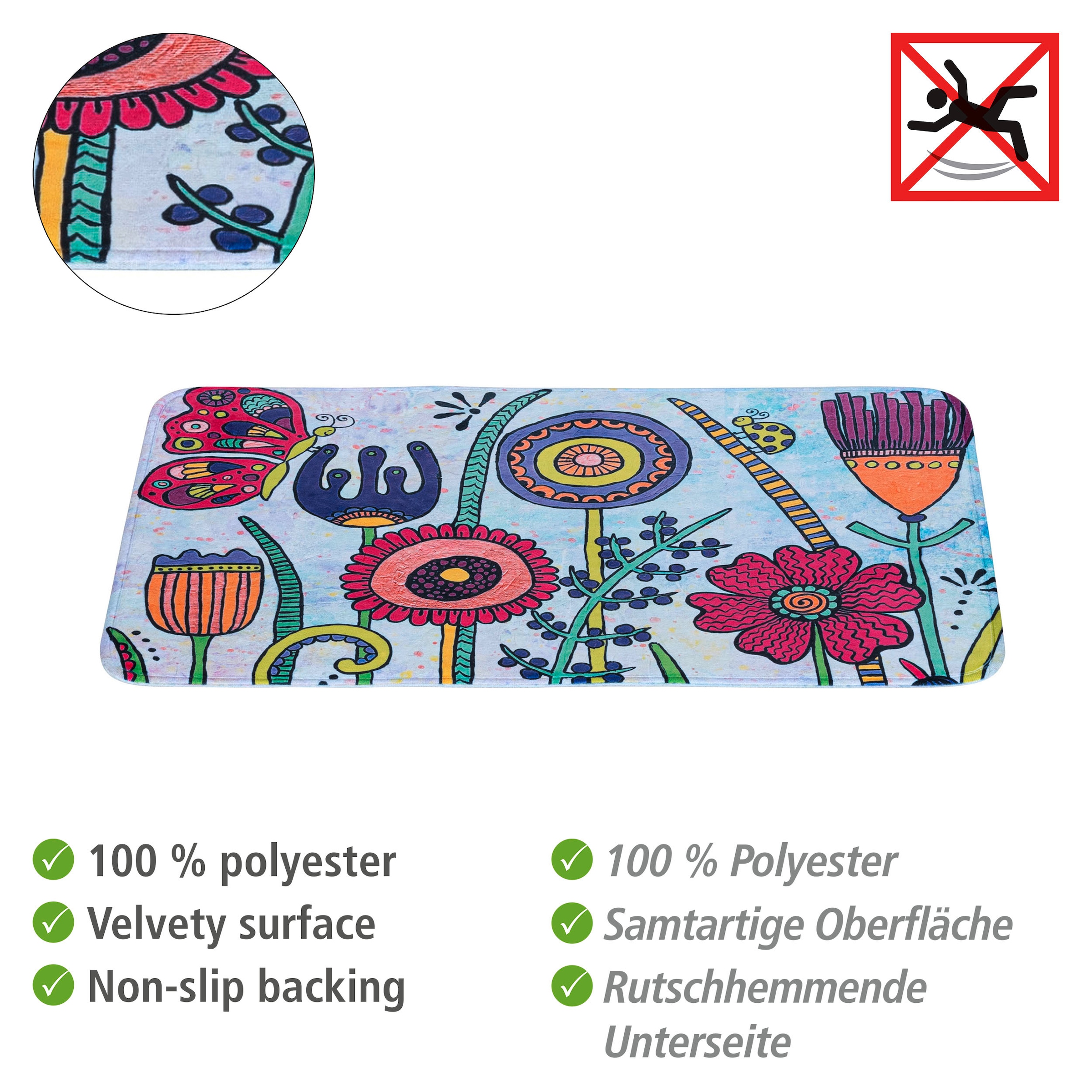 WENKO Badematte »Rollin'Art Full Bloom«, BxL: 45 x 70 cm