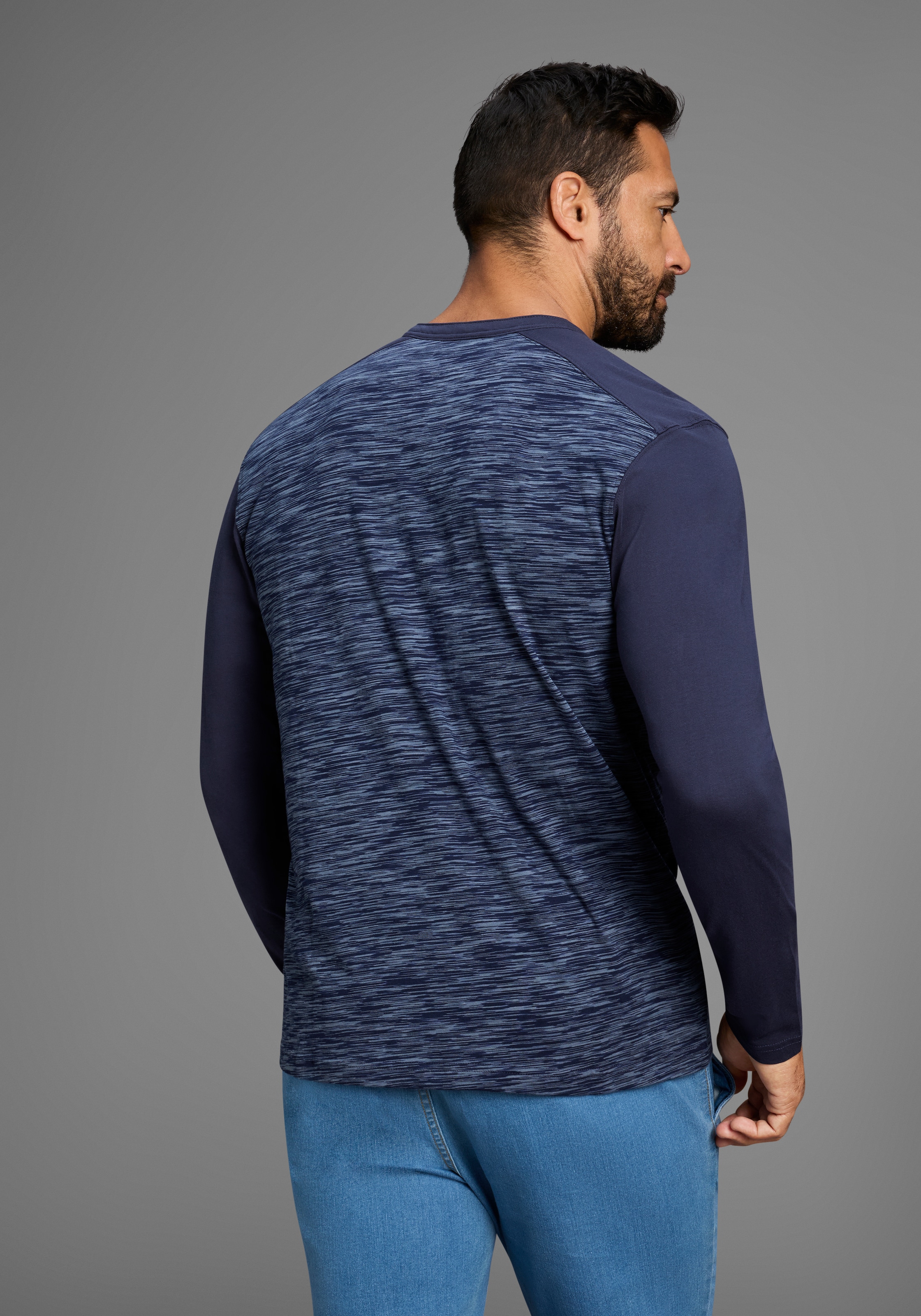 Arizona Longsleeve, Langarm, melierte Optik, Rundhalsausschnitt mit Knopfleiste