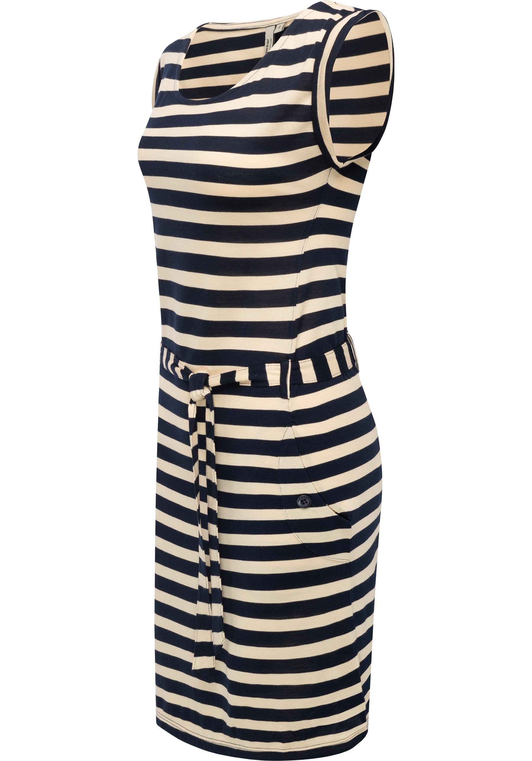Ragwear Sommerkleid »Tagg Stripes«, gestreiftes Damen Minikleid mit Taillenband und Taschen