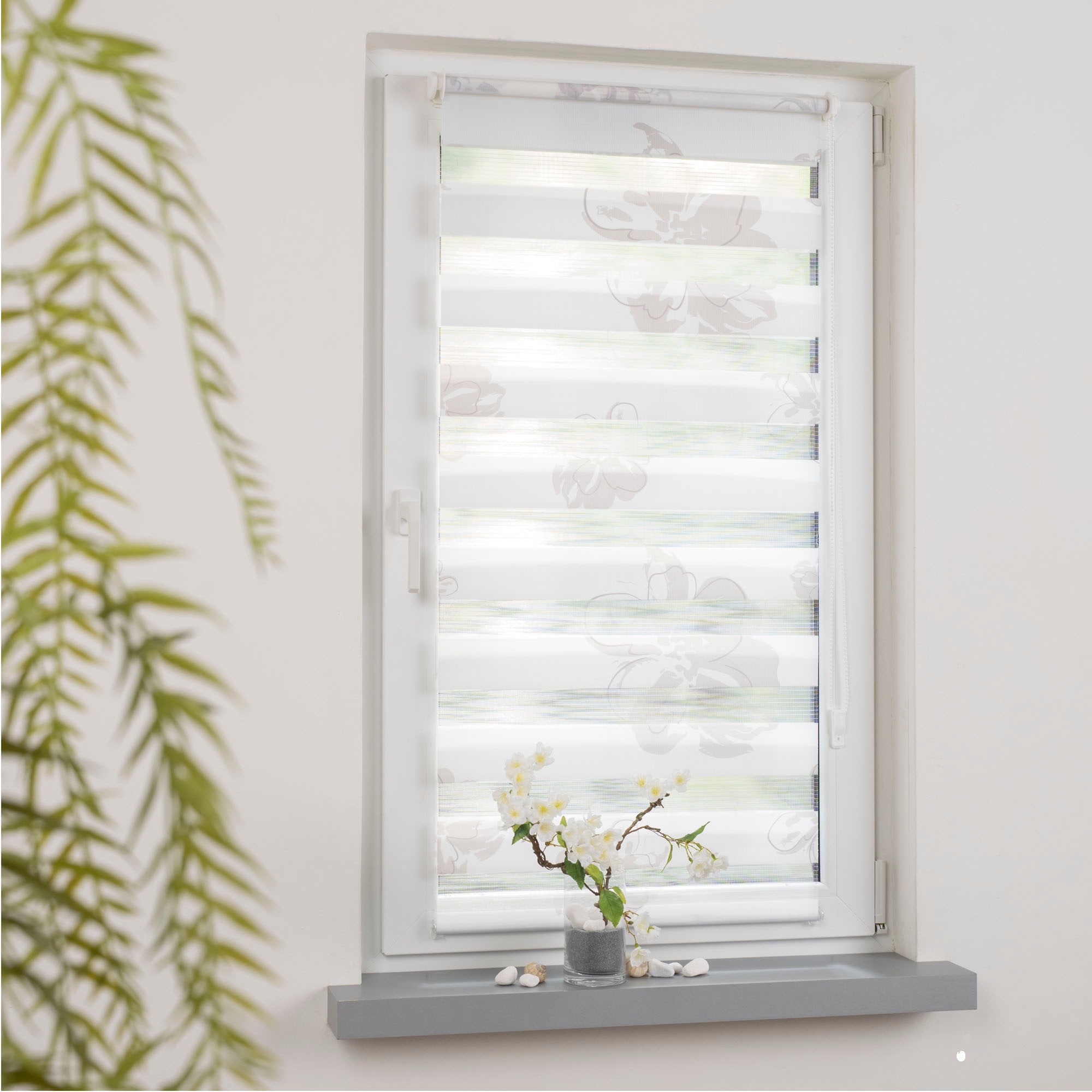 GARESA Doppelrollo "Blume" Lichtschutz ohne Bohren freihängend dekorativ, b günstig online kaufen