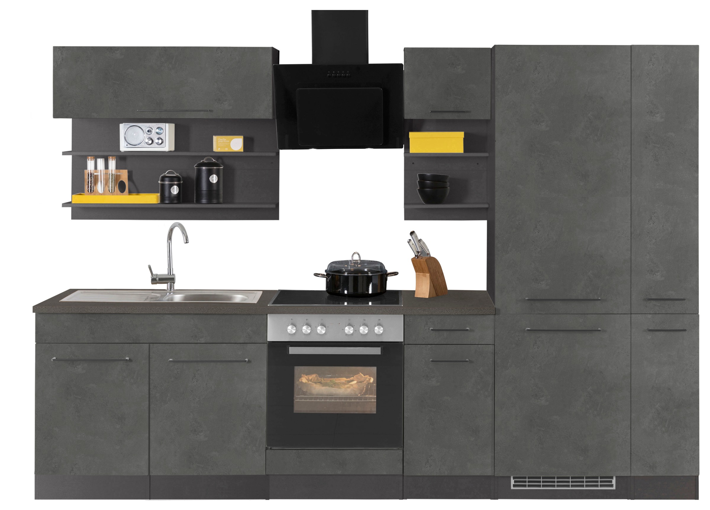 KOCHSTATION Küchenzeile »KS-Tulsa«, ohne E-Geräte, Breite 300 cm, schwarze Metallgriffe, MDF Fronten