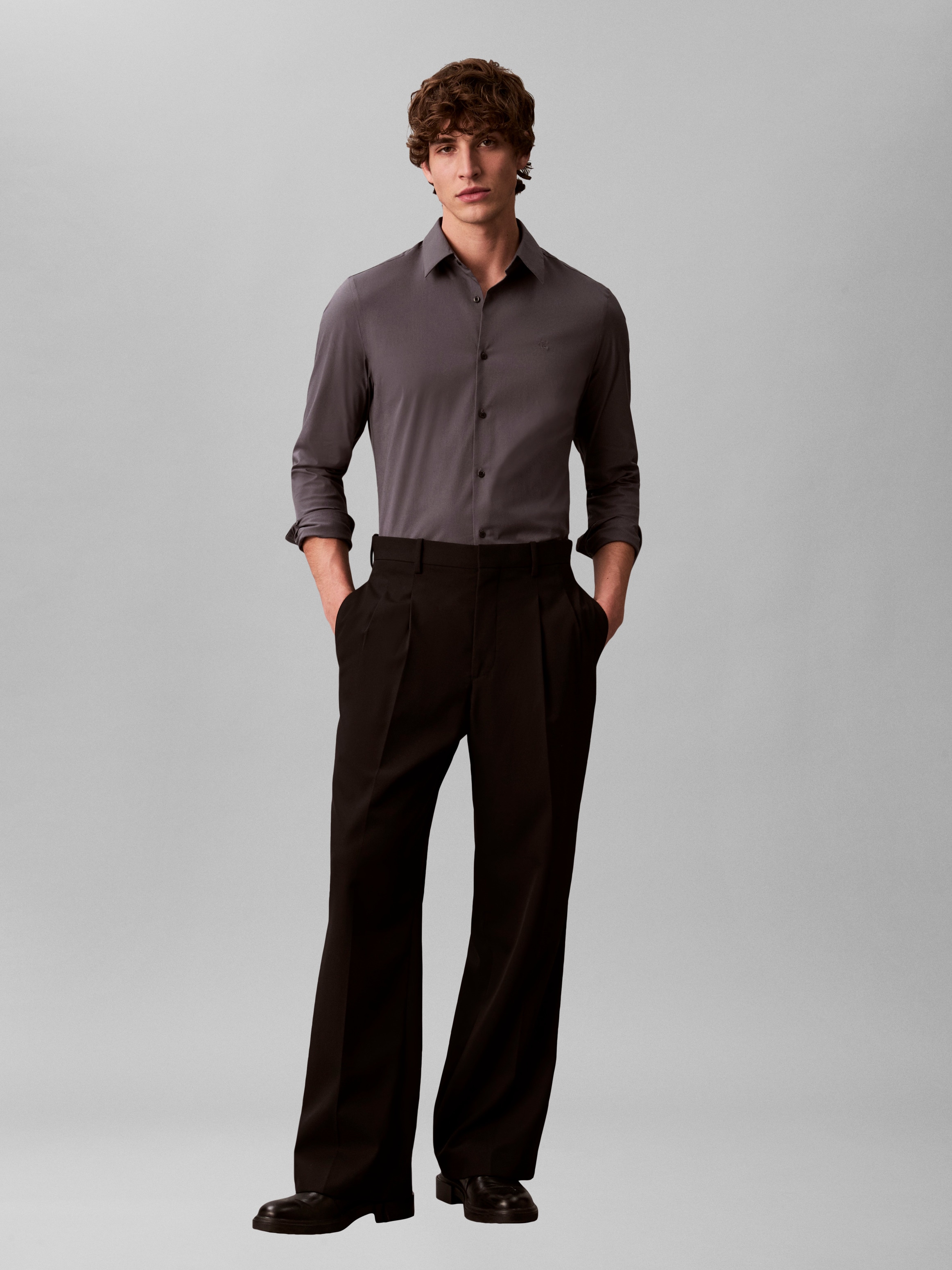 Calvin Klein Jeans Langarmhemd »LONG SLEEVE SOLID STRETCH SLIM SHIRT« slim fit, in Unifarbe