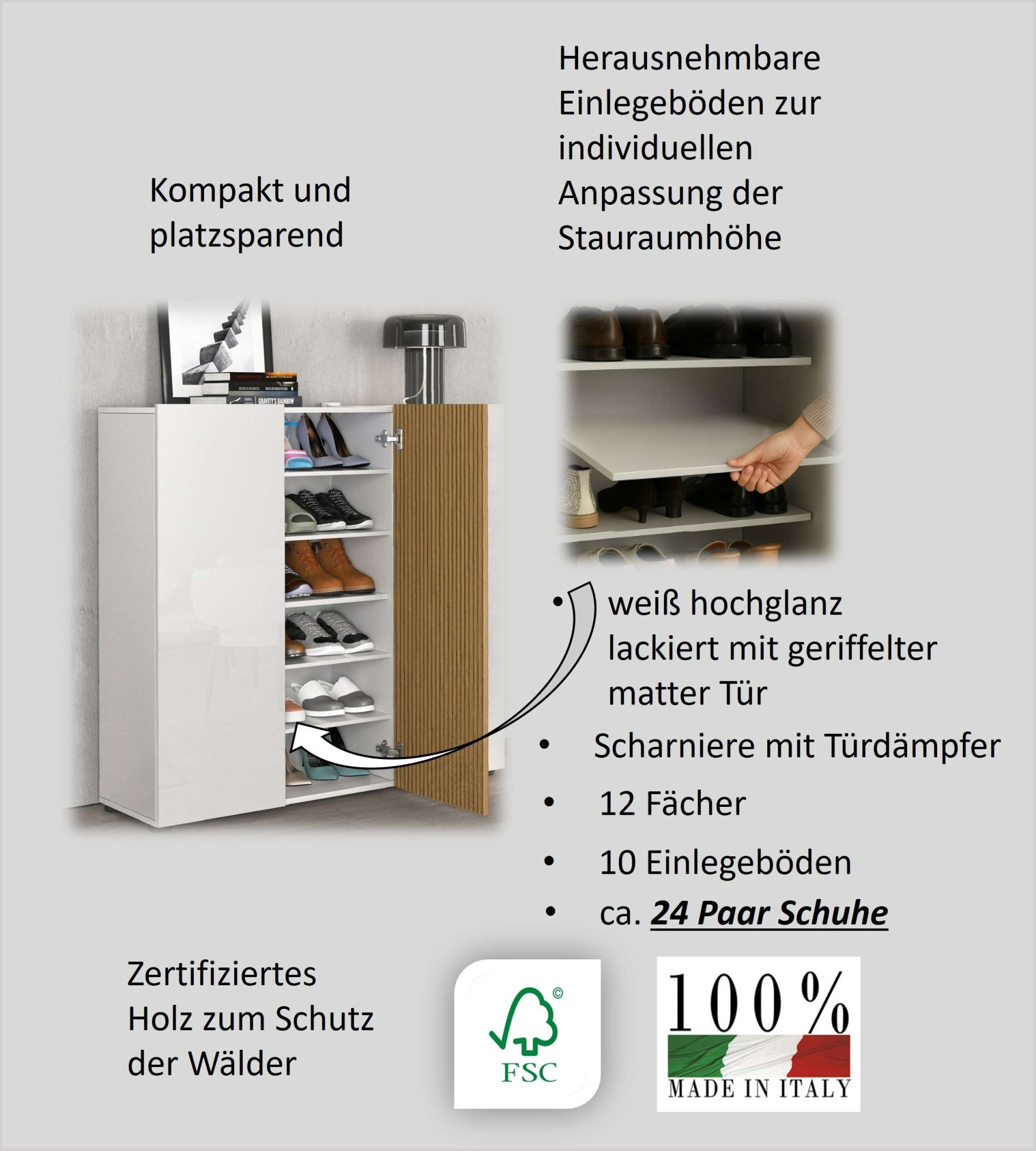 Thumbnail - INOSIGN Schuhschrank "LADY, Schuhkommode,Schuhmöbel,Schuhablage,Schuhregal" Korpus und weiße Türen hochglänzend lackiert...