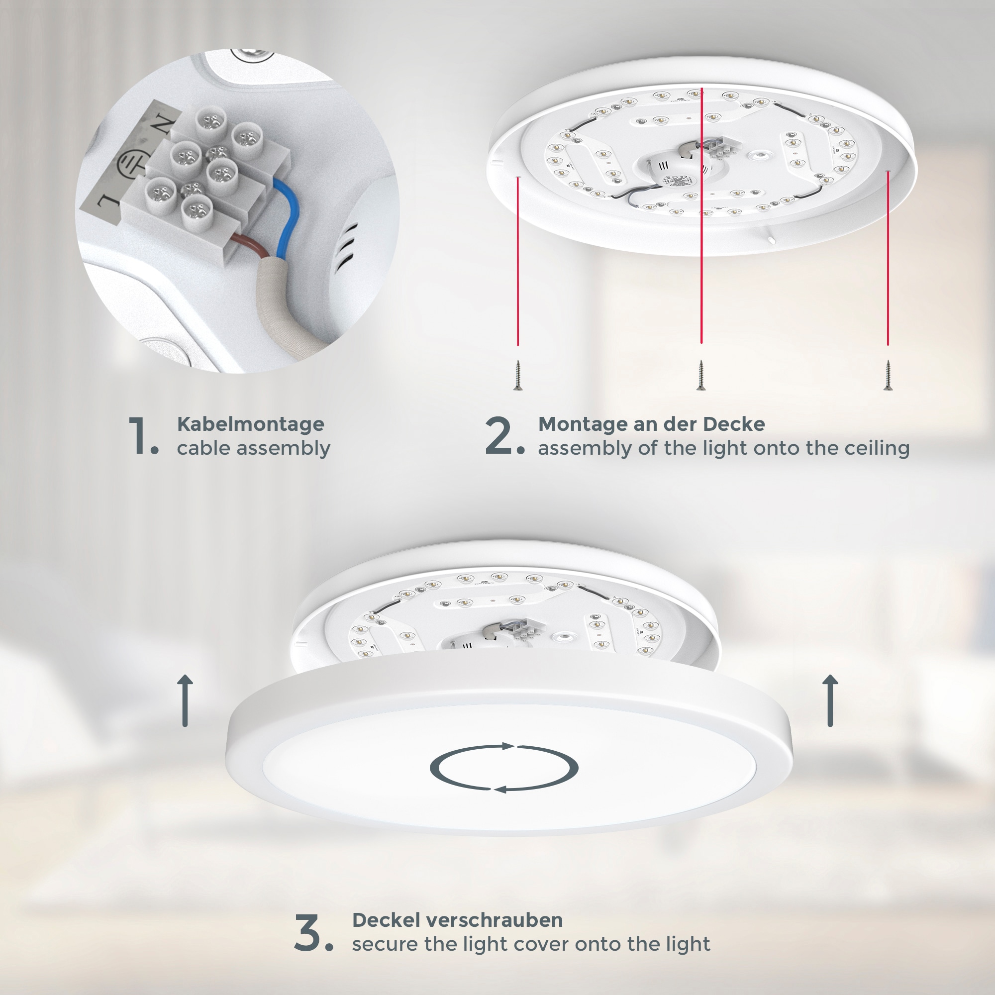 B.K.Licht LED Deckenleuchte, 1 x LED-Platine 24 Watt, 3.000lm ,4.000K, nicht dimmbar, Ø 38,00 cm