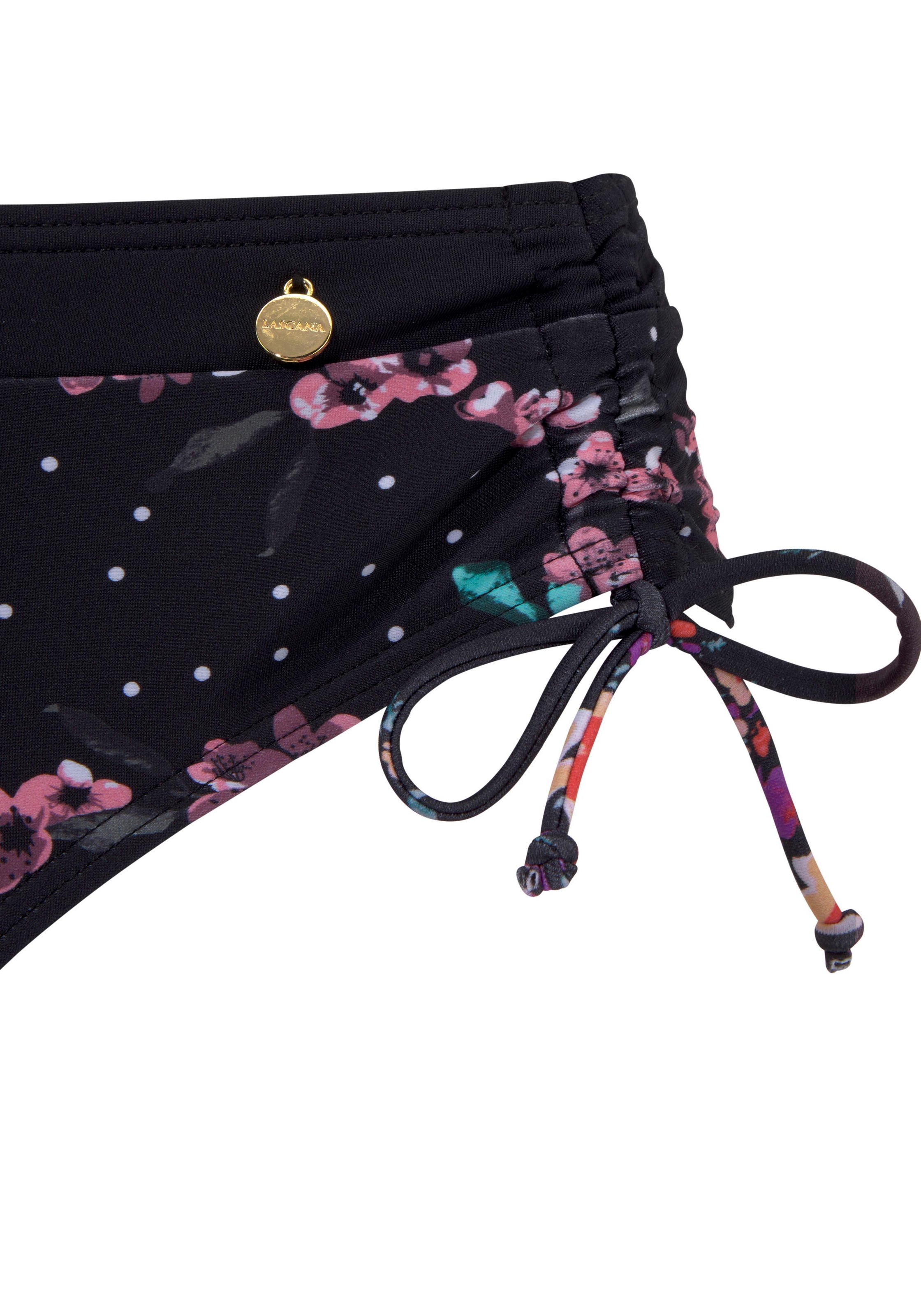 Bügel-Bikini LASCANA, Damen, Gr. 40, Cup F, schwarz (schwarz, bedruckt), Polyamid, bedruckt, geblümt, gepunktet, Bikini-Sets Bügel-Bikini, mit geblümtem Print 3