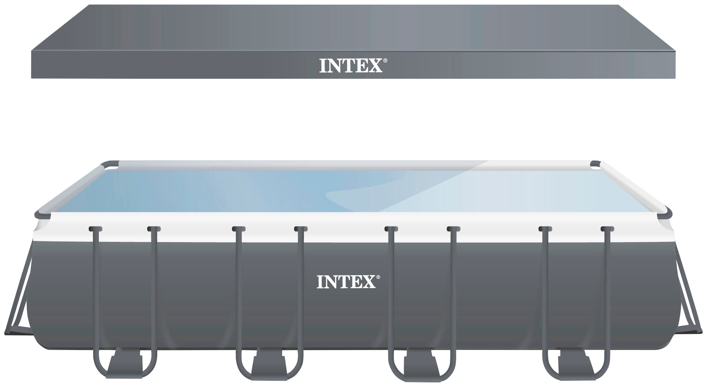 Intex Rechteckpool »»Framepool«975x488x132 cm«, (Set), inkl. ZX300 DELUXE Poolreiniger & Luftmatratze Rainbow Seashell Float